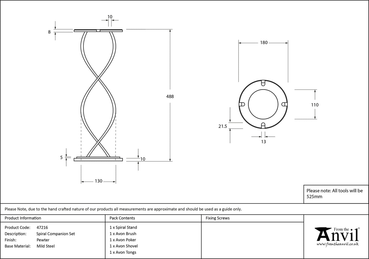 From The Anvil - Pewter Spiral Companion Set - Avon Tools | Sku. 47216 | Trade Door Handles.