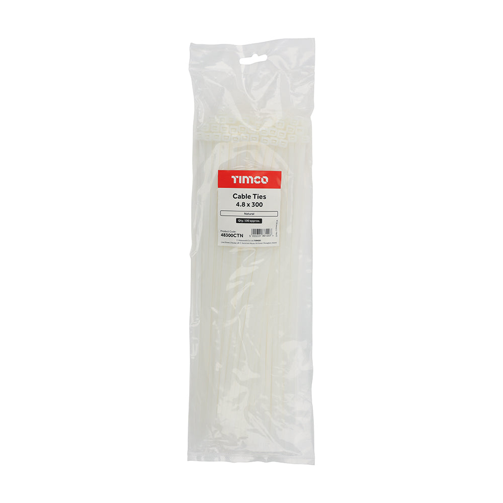 This is an image of Timco - Cable Ties - Natural 4.8 x 300mm - (100 PCS Bag) 48300CTN