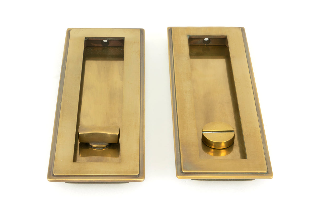 From The Anvil - Aged Brass 175mm Art Deco Rectangular Pull - Privacy Set | Sku. 48308 | Trade Door Handles.