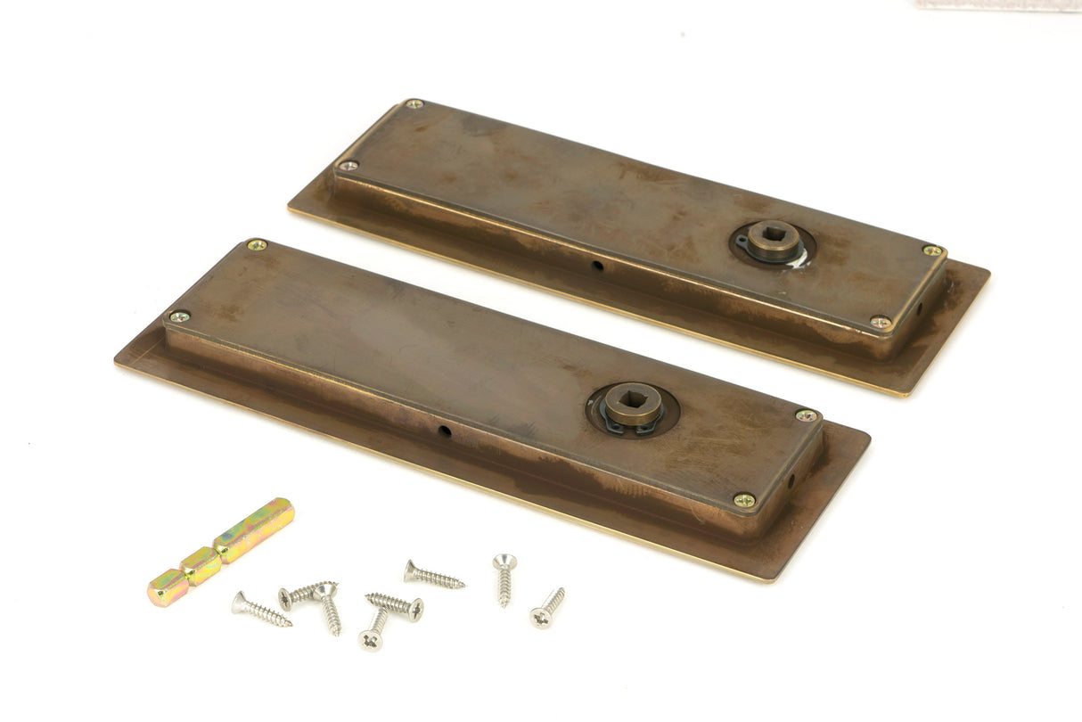 From The Anvil - Aged Brass 175mm Art Deco Rectangular Pull - Privacy Set | Sku. 48308 | Trade Door Handles.