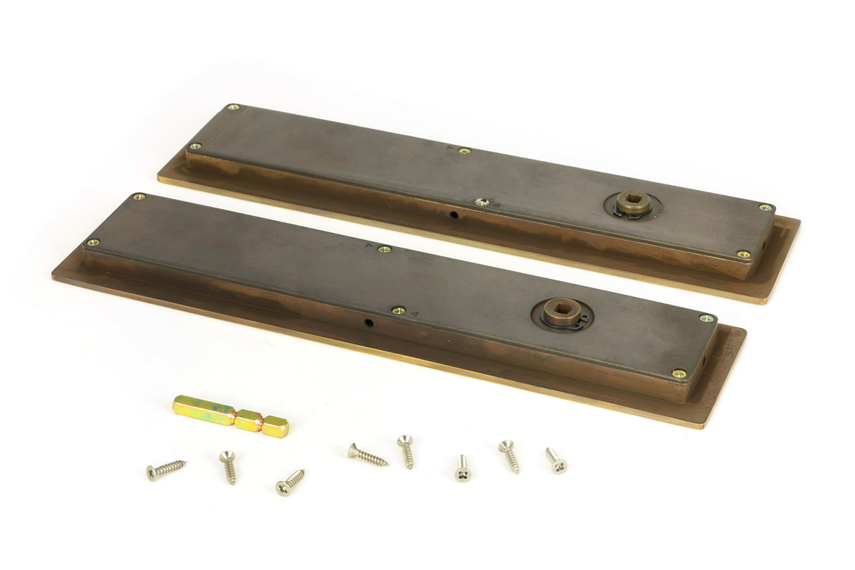 From The Anvil - Aged Brass 250mm Plain Rectangular Pull - Privacy Set | Sku. 48315 | Trade Door Handles.