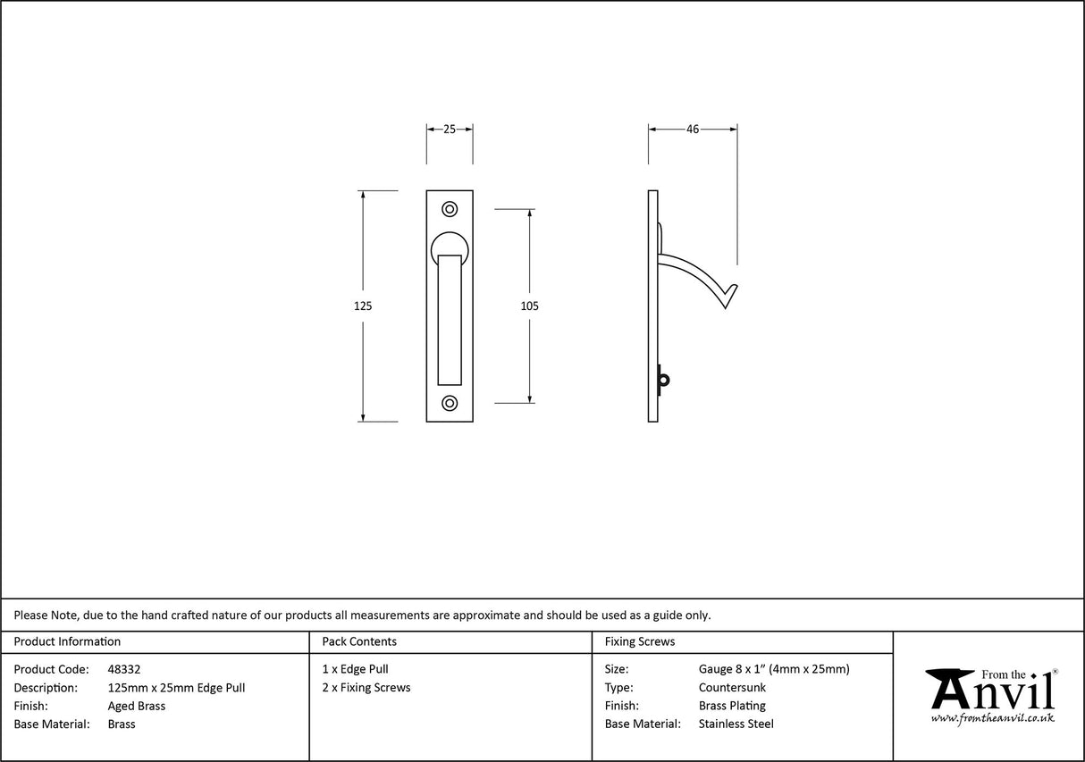 From The Anvil - Aged Brass 125mm x 25mm Edge Pull | Sku. 48332 | Trade Door Handles.