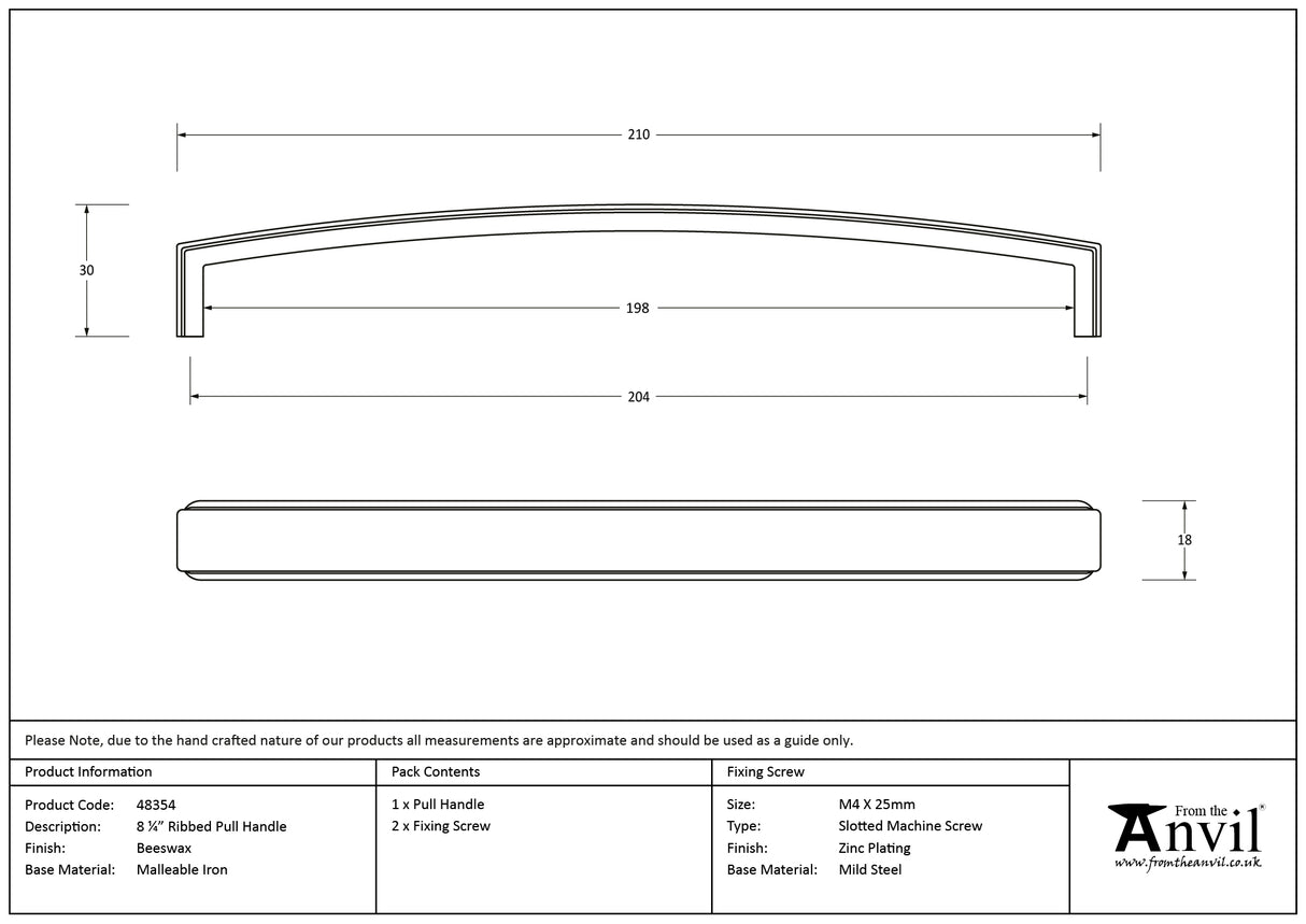 From The Anvil - Beeswax 8 1/4" Ribbed Pull Handle | Sku. 48354 | Trade Door Handles.