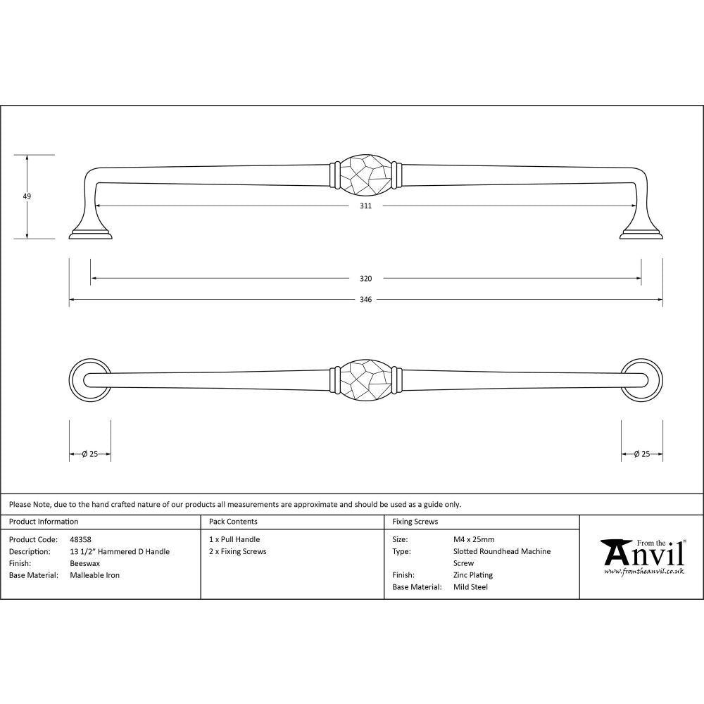 From The Anvil - Beeswax 13 1/2" Hammered D Handle | Sku. 48358 | Trade Door Handles.