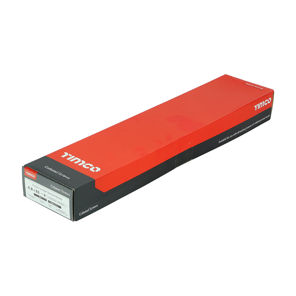 This is an image of Timco - Collated Timber to Light Section Screws - Countersunk - Wing-Tip - Self-Drilling - Zinc 4.8 x 65mm - (500 PCS Box) 4865COLLW