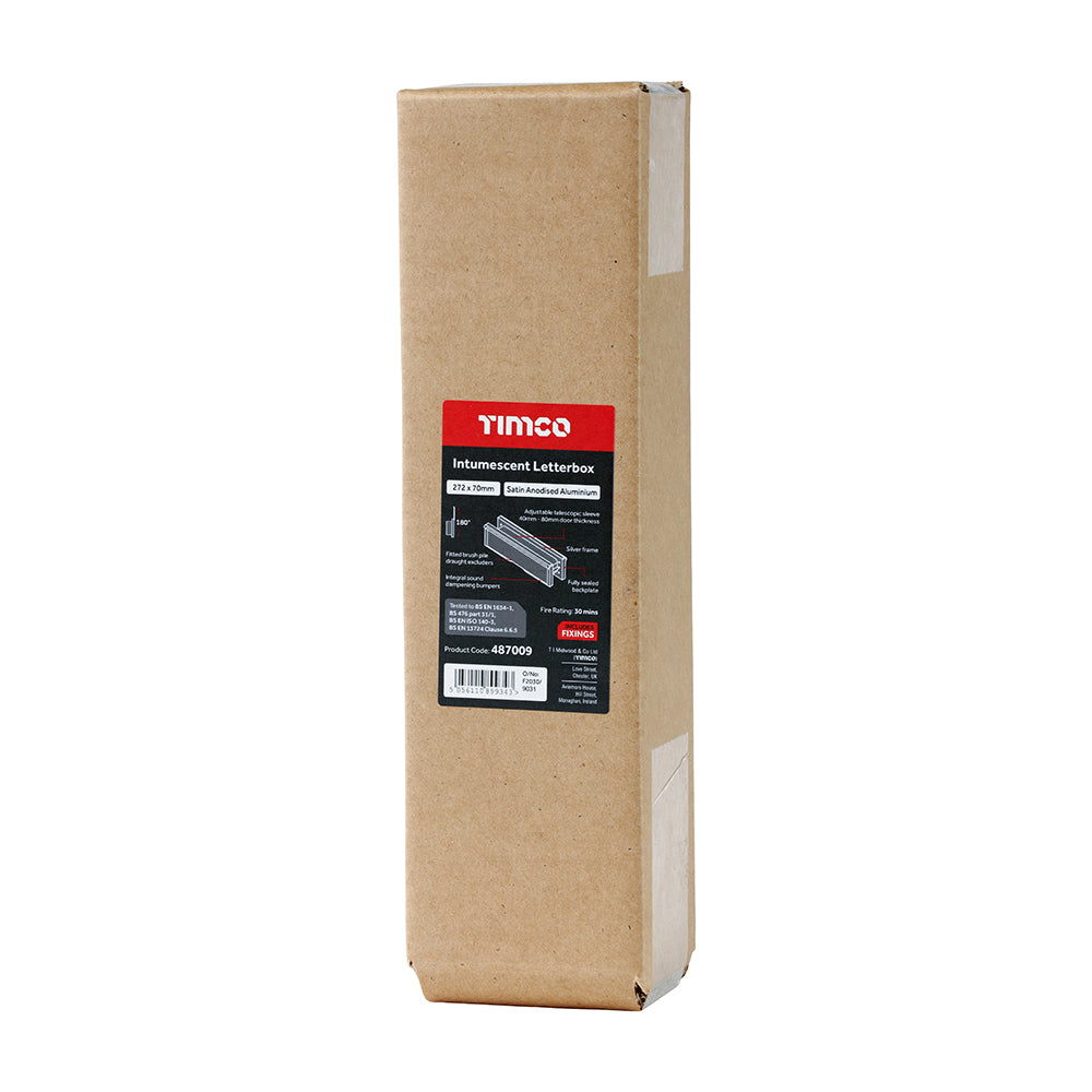 This is an image of Timco - Intumescent Letterbox - Satin Anodised Aluminium - Silver Frame 272 x 70 (1 Each Box) 487009