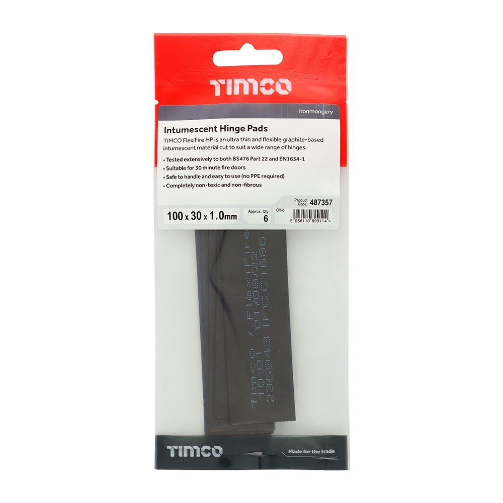 This is an image of Timco - Intumescent Hinge Pads 100 x 30 x 1.0mm (6 Pieces TIMpac) 487357