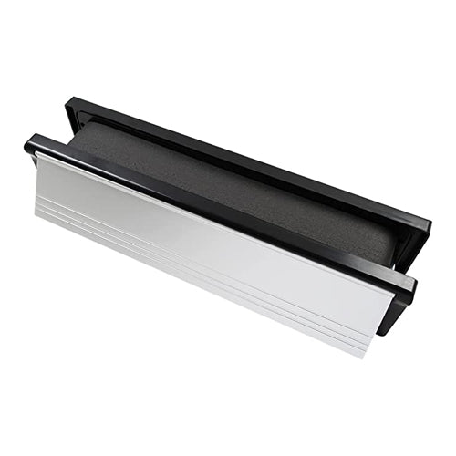This is an image of Timco - Intumescent Letterbox - Polished Silver - Black Frame 272 x 70 (1 Each Box) 487457
