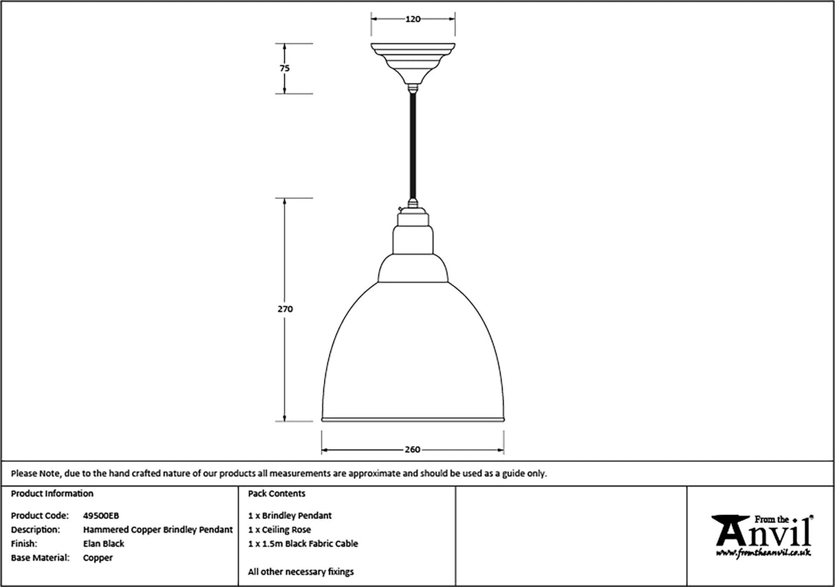 From The Anvil - Hammered Copper Brindley Pendant in Elan Black | Sku. 49500EB | Trade Door Handles.