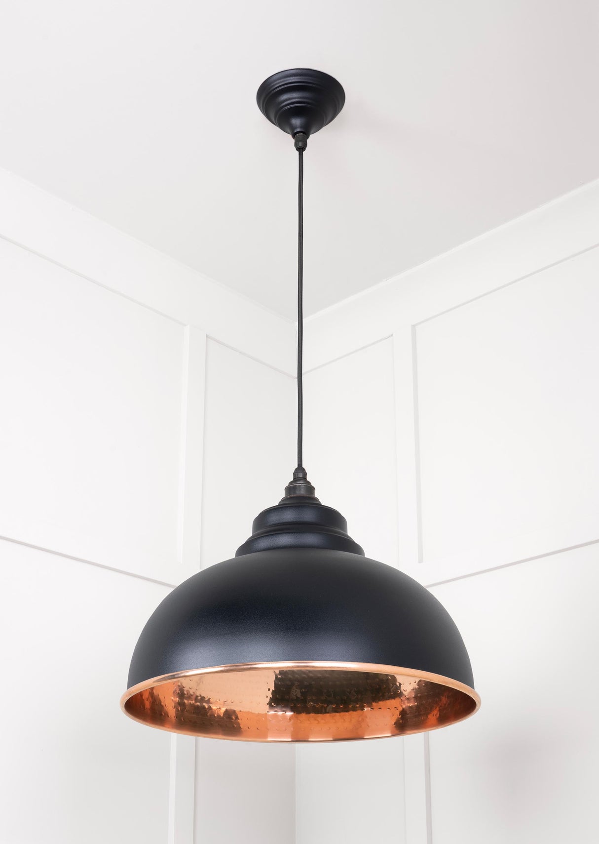 From The Anvil - Hammered Copper Harborne Pendant in Elan Black | Sku. 49501EB | Trade Door Handles.