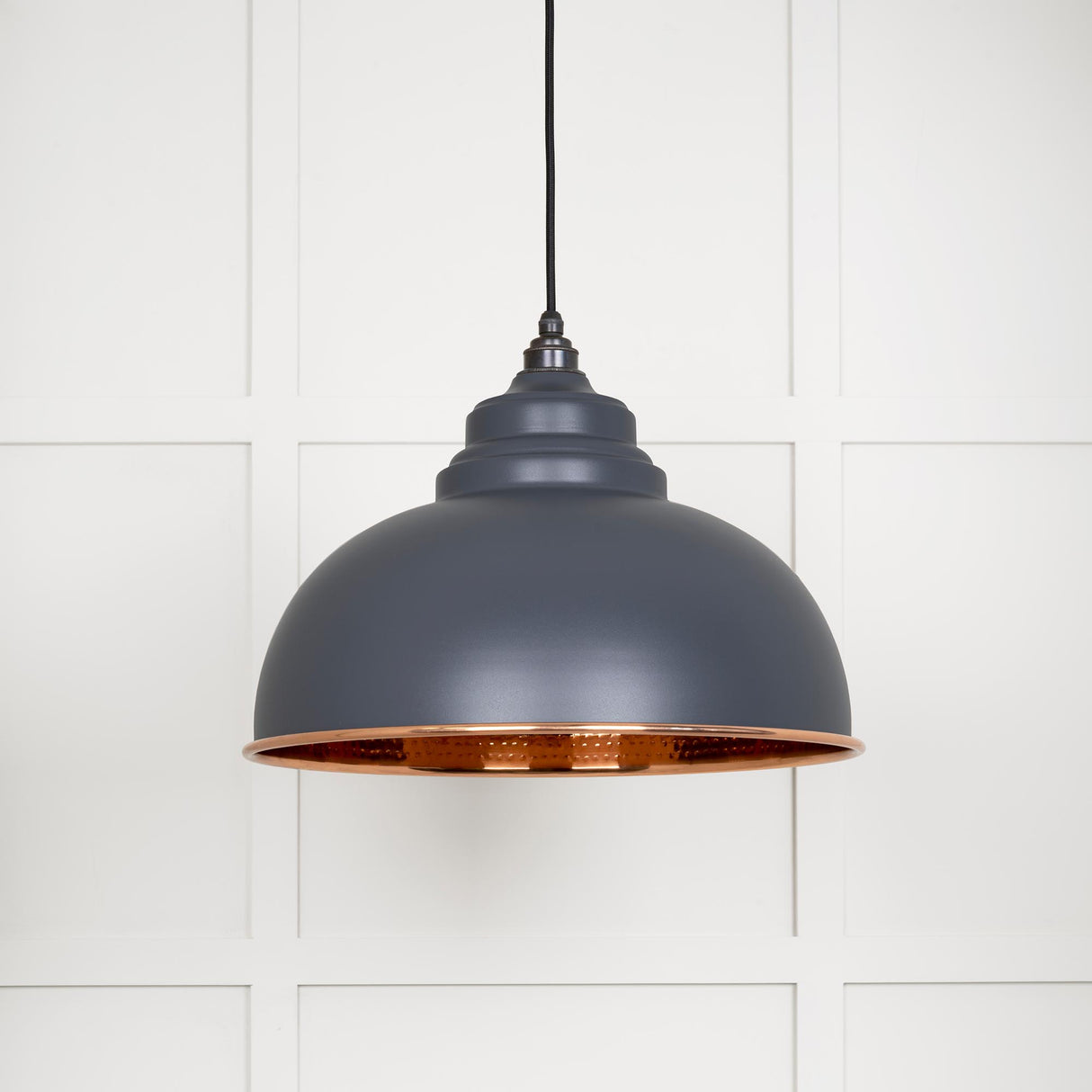 From The Anvil - Hammered Copper Harborne Pendant in Slate | Sku. 49501SL | Trade Door Handles.