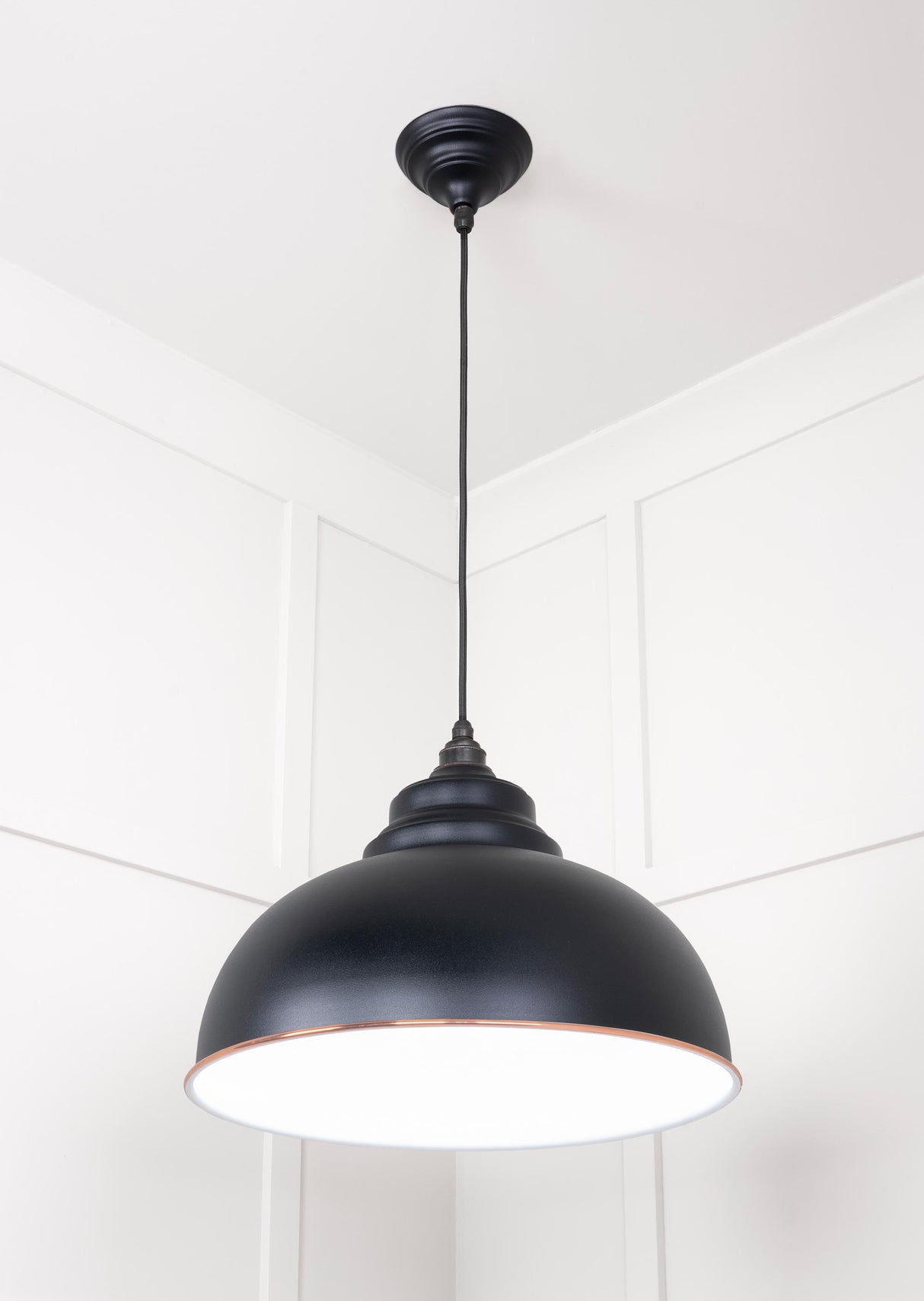 From The Anvil - White Gloss Harborne Pendant in Elan Black | Sku. 49508EB | Trade Door Handles.