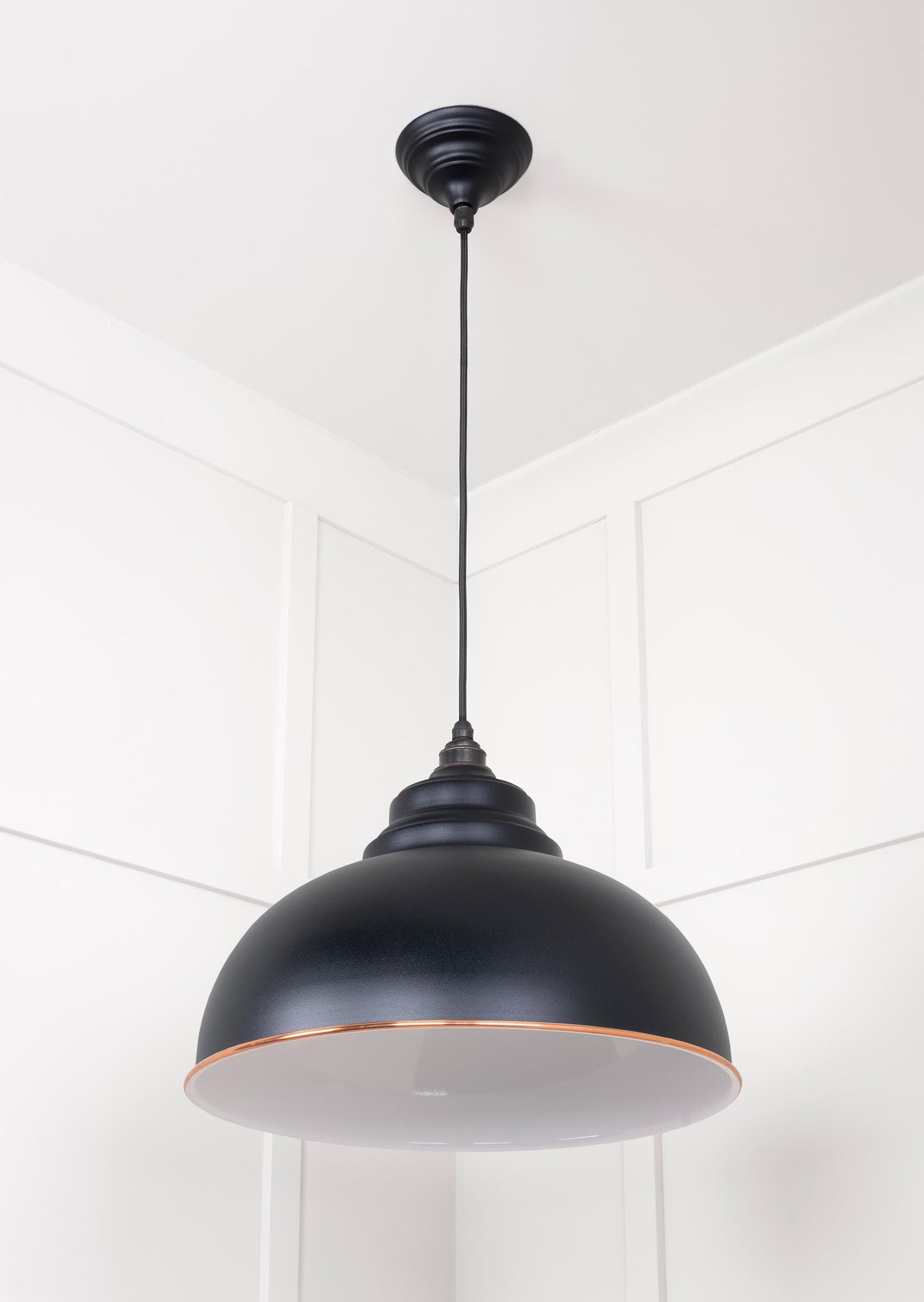 From The Anvil - White Gloss Harborne Pendant in Elan Black | Sku. 49508EB | Trade Door Handles.