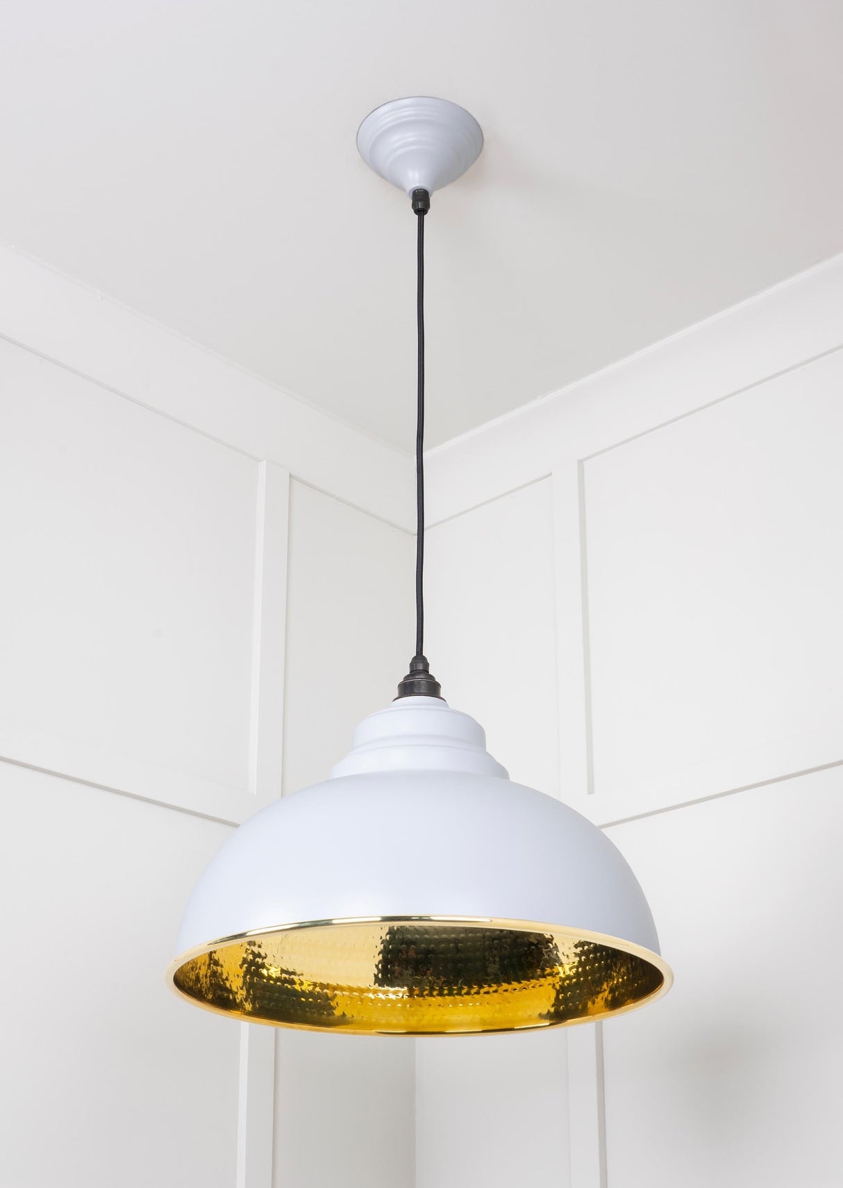From The Anvil - Hammered Brass Harborne Pendant in Birch | Sku. 49521BI | Trade Door Handles.