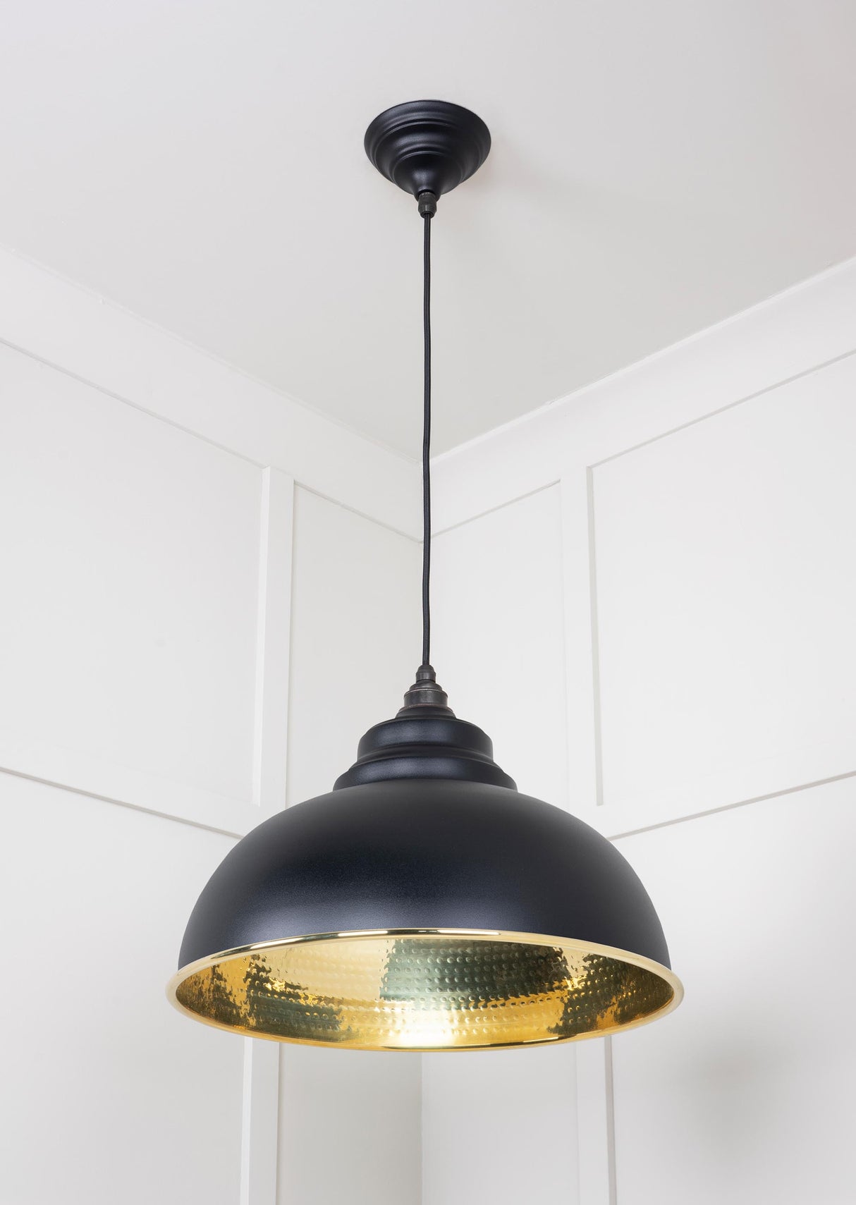 From The Anvil - Hammered Brass Harborne Pendant in Elan Black | Sku. 49521EB | Trade Door Handles.