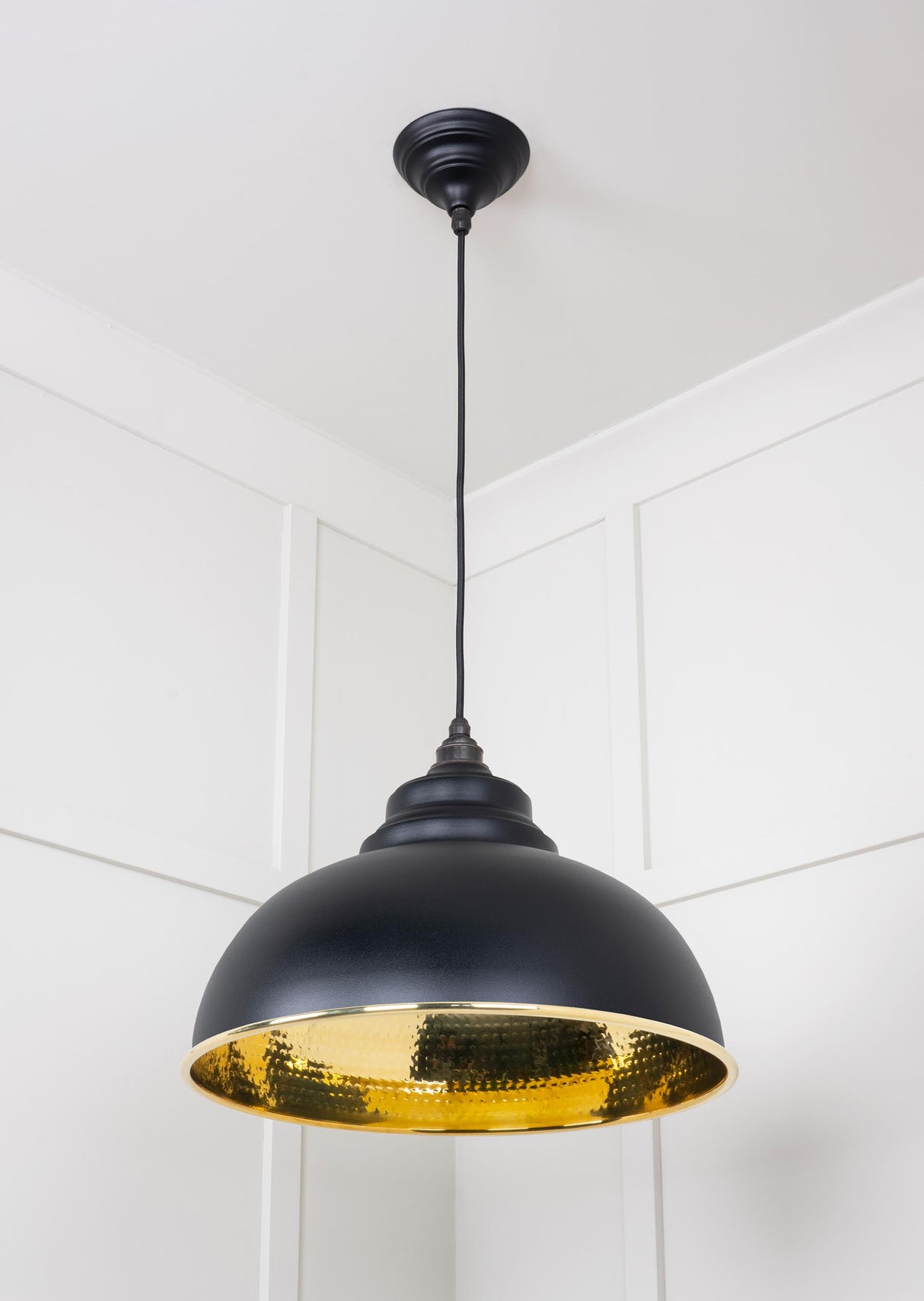 From The Anvil - Hammered Brass Harborne Pendant in Elan Black | Sku. 49521EB | Trade Door Handles.