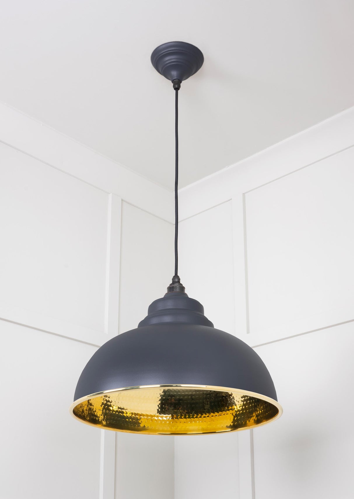 From The Anvil - Hammered Brass Harborne Pendant in Slate | Sku. 49521SL | Trade Door Handles.