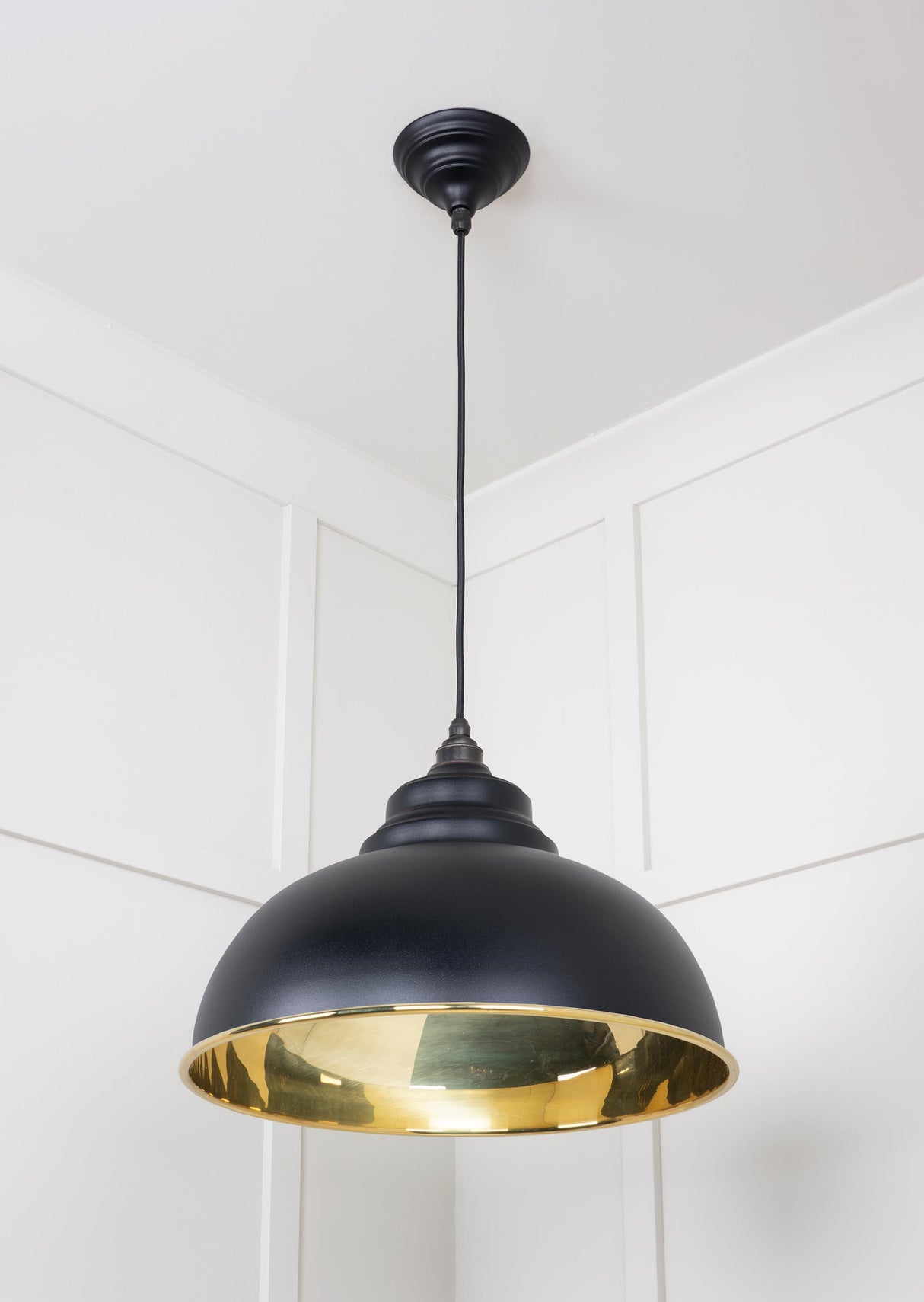 From The Anvil - Smooth Brass Harborne Pendant in Elan Black | Sku. 49522EB | Trade Door Handles.