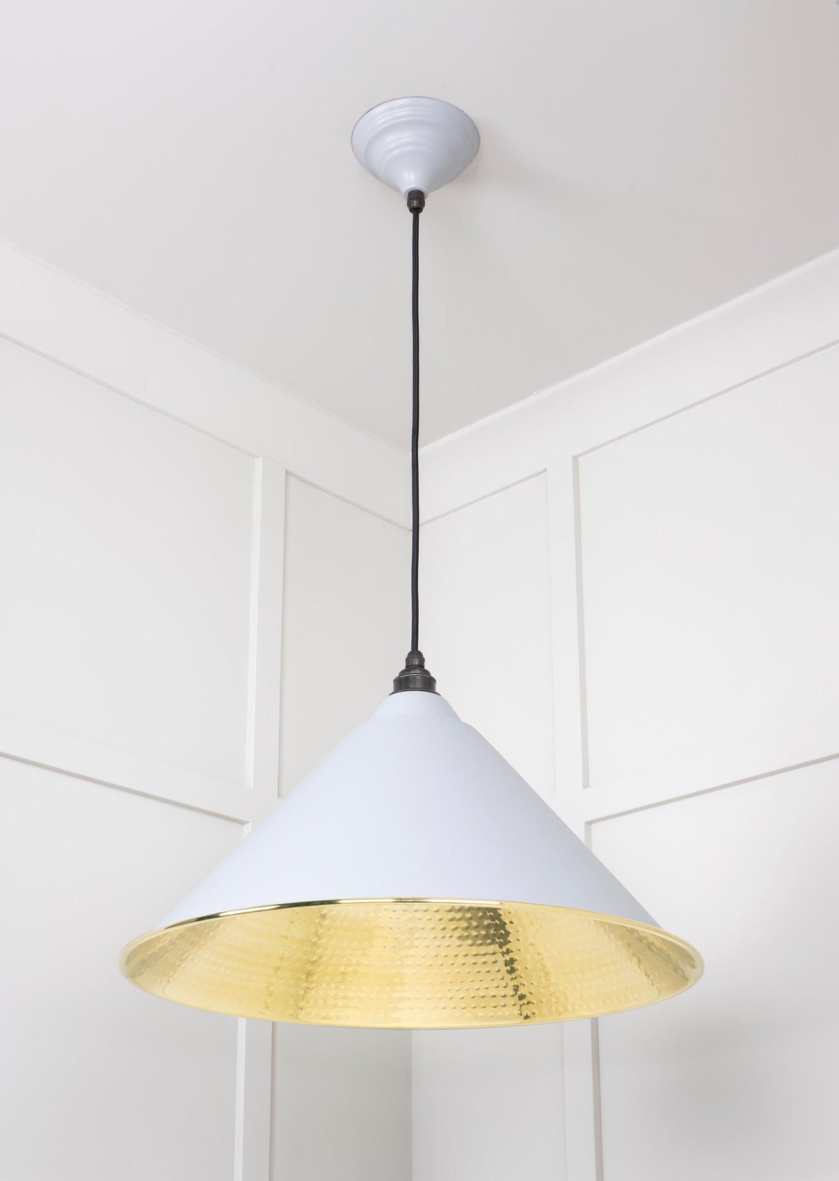 From The Anvil - Hammered Brass Hockley Pendant in Birch | Sku. 49523BI | Trade Door Handles.