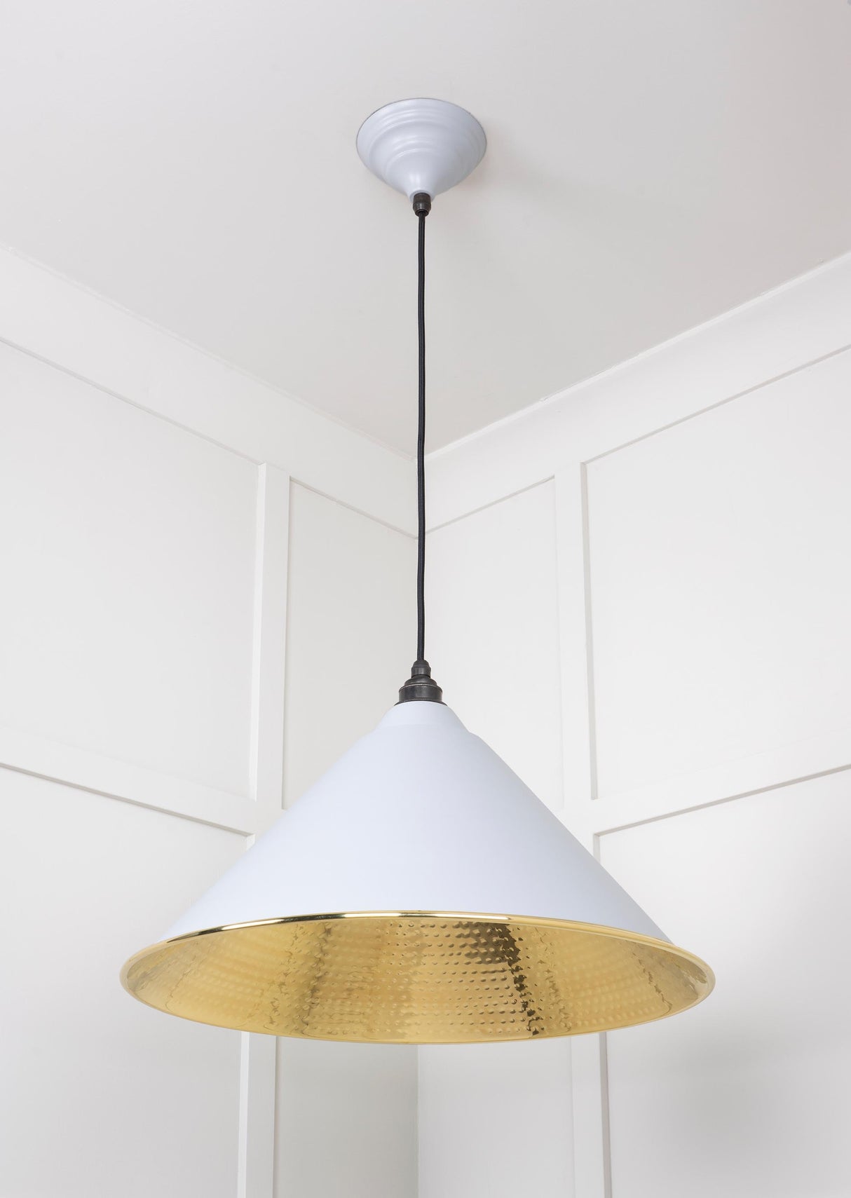 From The Anvil - Hammered Brass Hockley Pendant in Birch | Sku. 49523BI | Trade Door Handles.