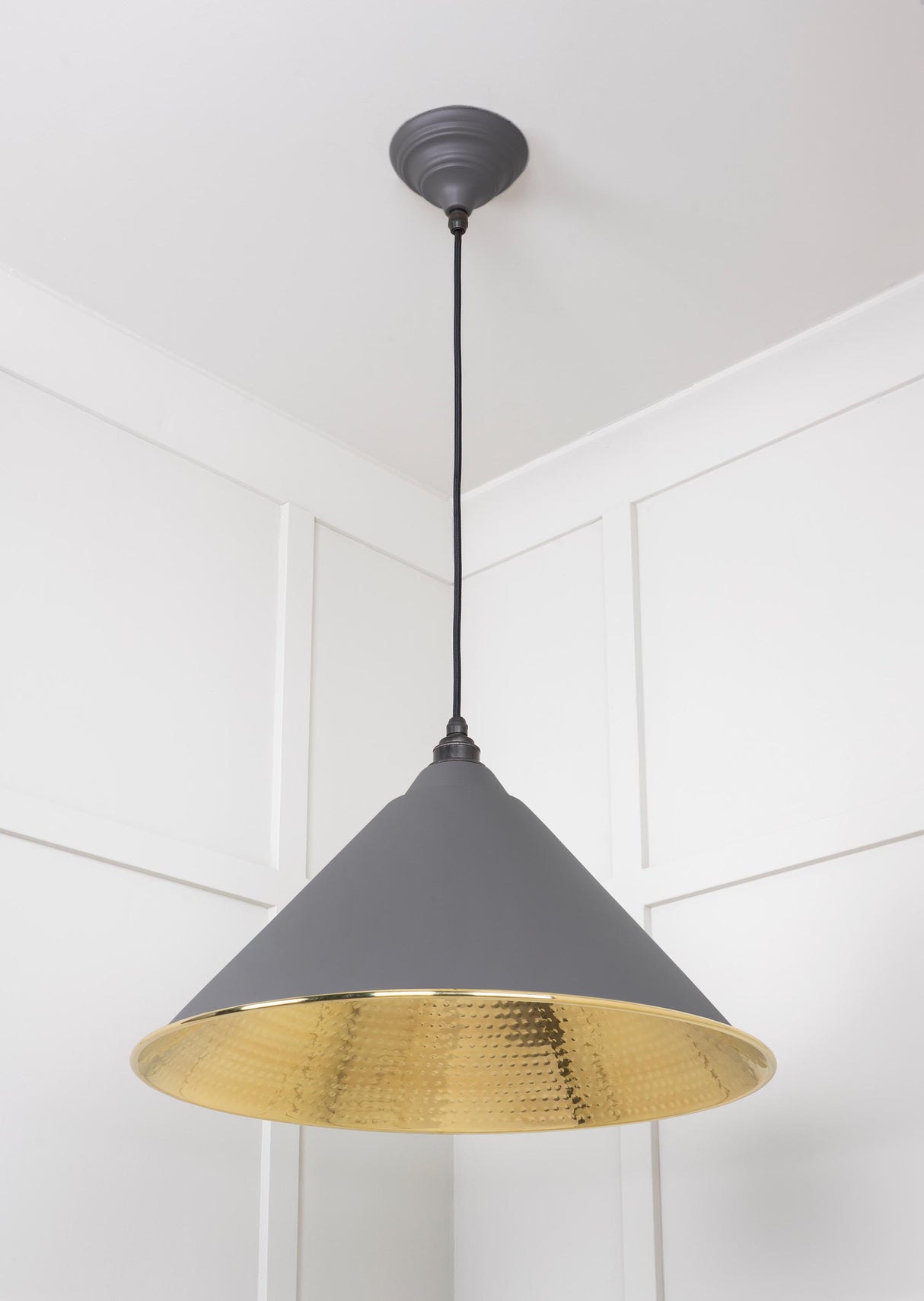 From The Anvil - Hammered Brass Hockley Pendant in Bluff | Sku. 49523BL | Trade Door Handles.