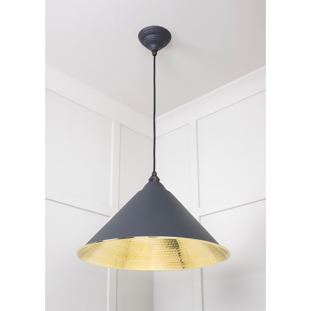 From The Anvil - Hammered Brass Hockley Pendant in Slate | Sku. 49523SL | Trade Door Handles.