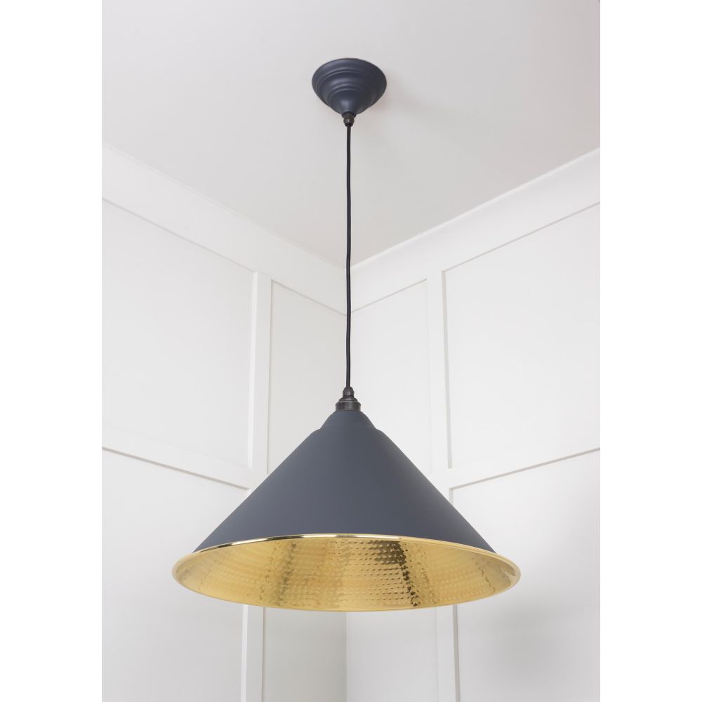 From The Anvil - Hammered Brass Hockley Pendant in Slate | Sku. 49523SL | Trade Door Handles.