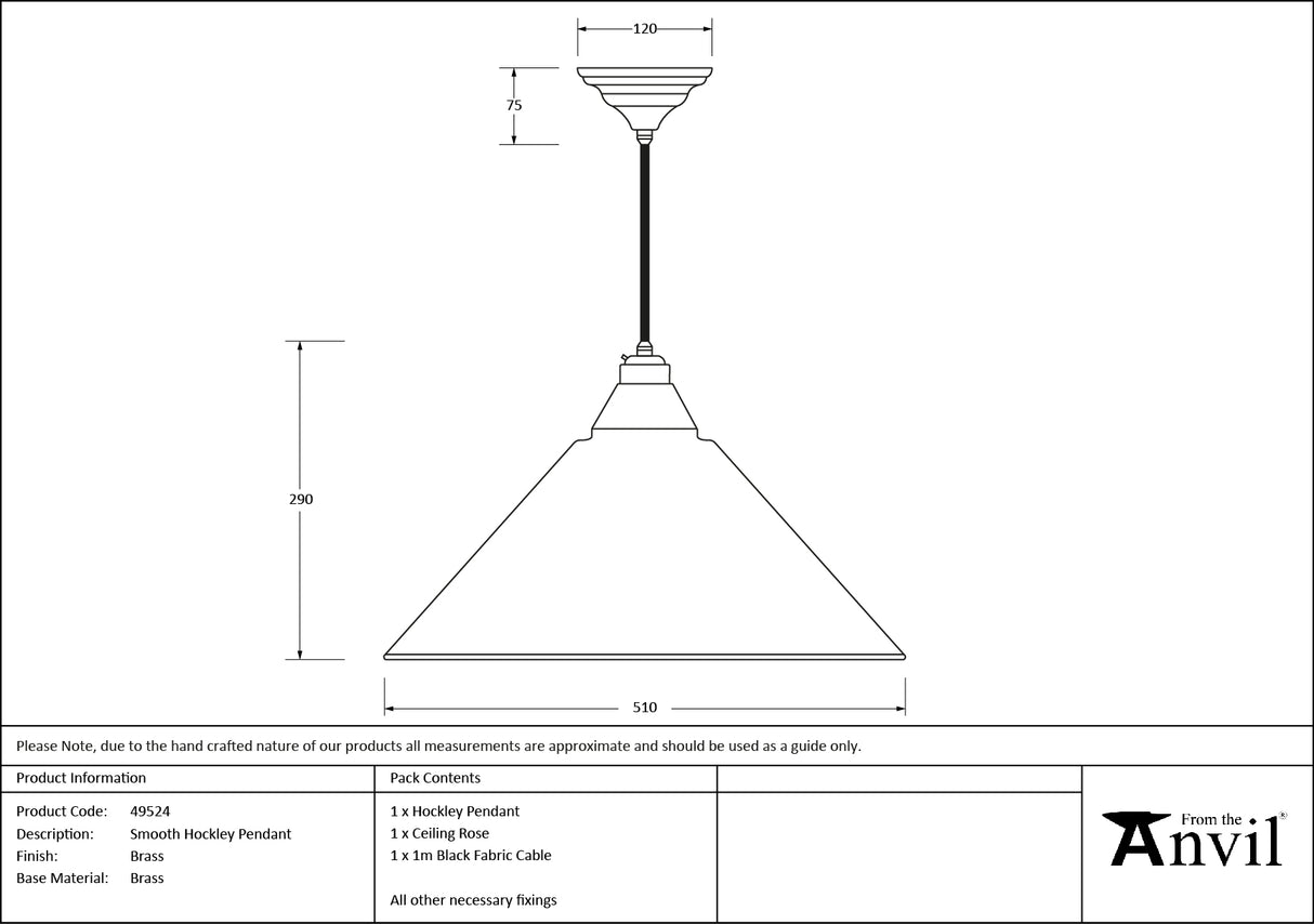 From The Anvil - Smooth Brass Hockley Pendant | Sku. 49524 | Trade Door Handles.