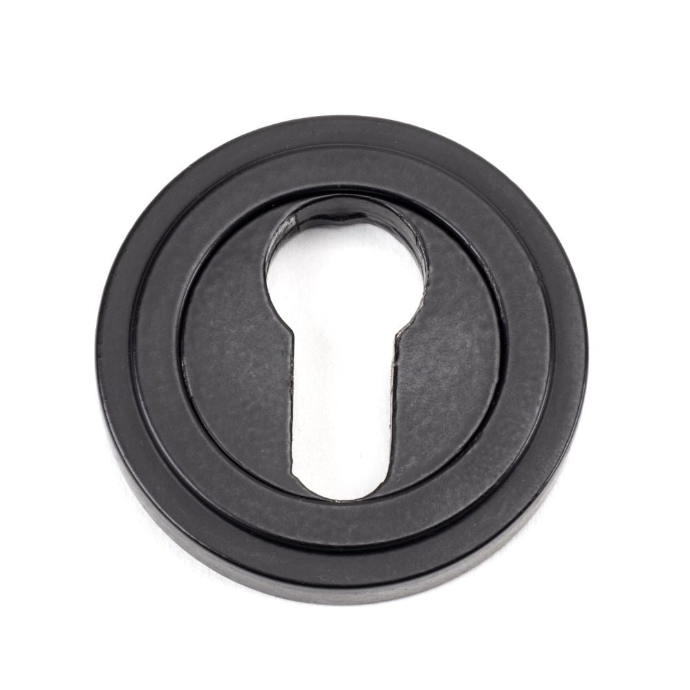 From The Anvil - Matt Black Round Euro Escutcheon (Art Deco) | Sku. 49541 | Trade Door Handles.