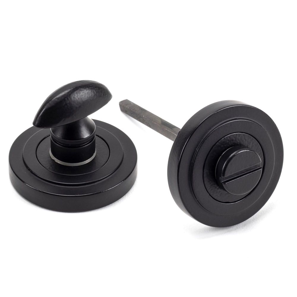 From The Anvil - Matt Black Round Thumbturn Set (Art Deco) | Sku. 49545 | Trade Door Handles.