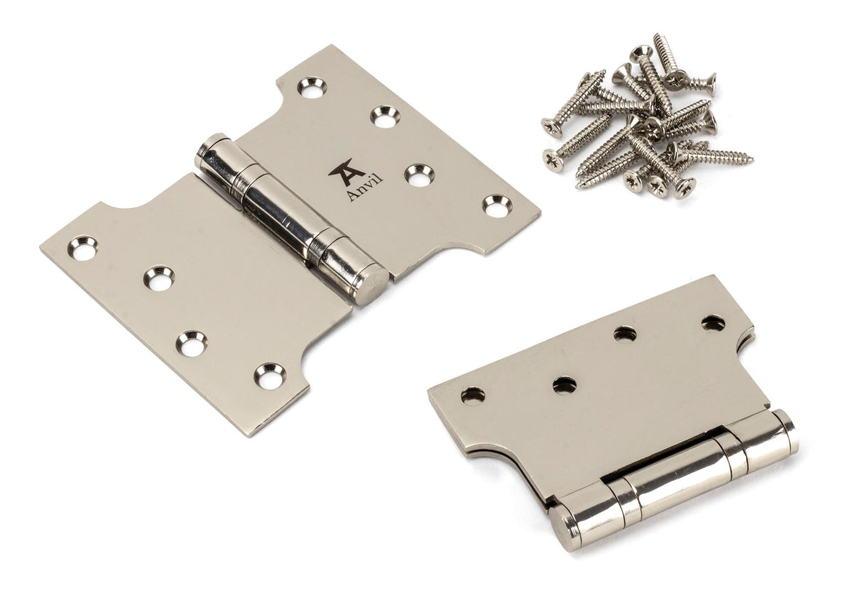 From The Anvil - Polished Nickel 4" x 3" x 5" Parliament Hinge (pair) ss | Sku. 49564 | Trade Door Handles.