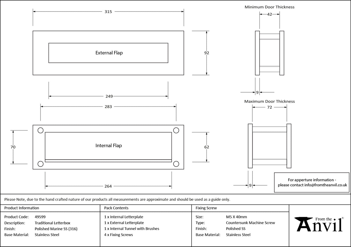 From The Anvil - Polished Marine SS (316) Traditional Letterbox | Sku. 49599 | Trade Door Handles.