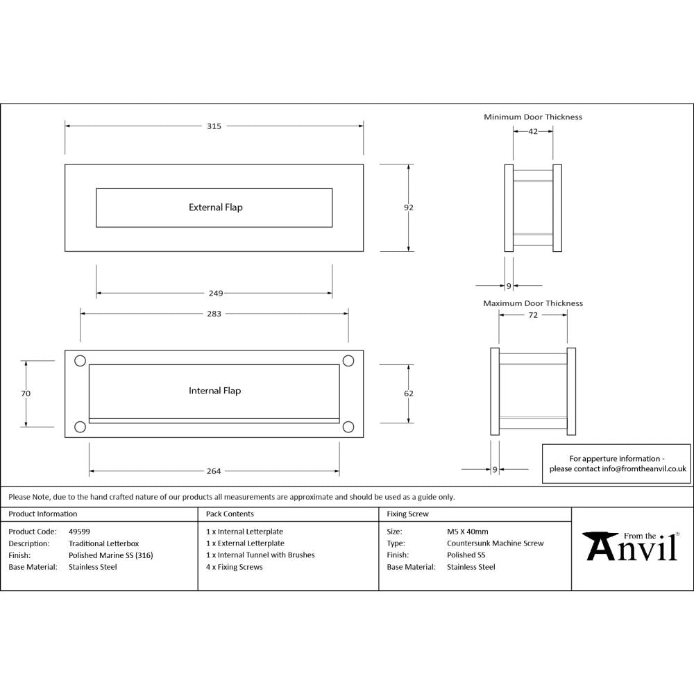 From The Anvil - Polished Marine SS (316) Traditional Letterbox | Sku. 49599 | Trade Door Handles.