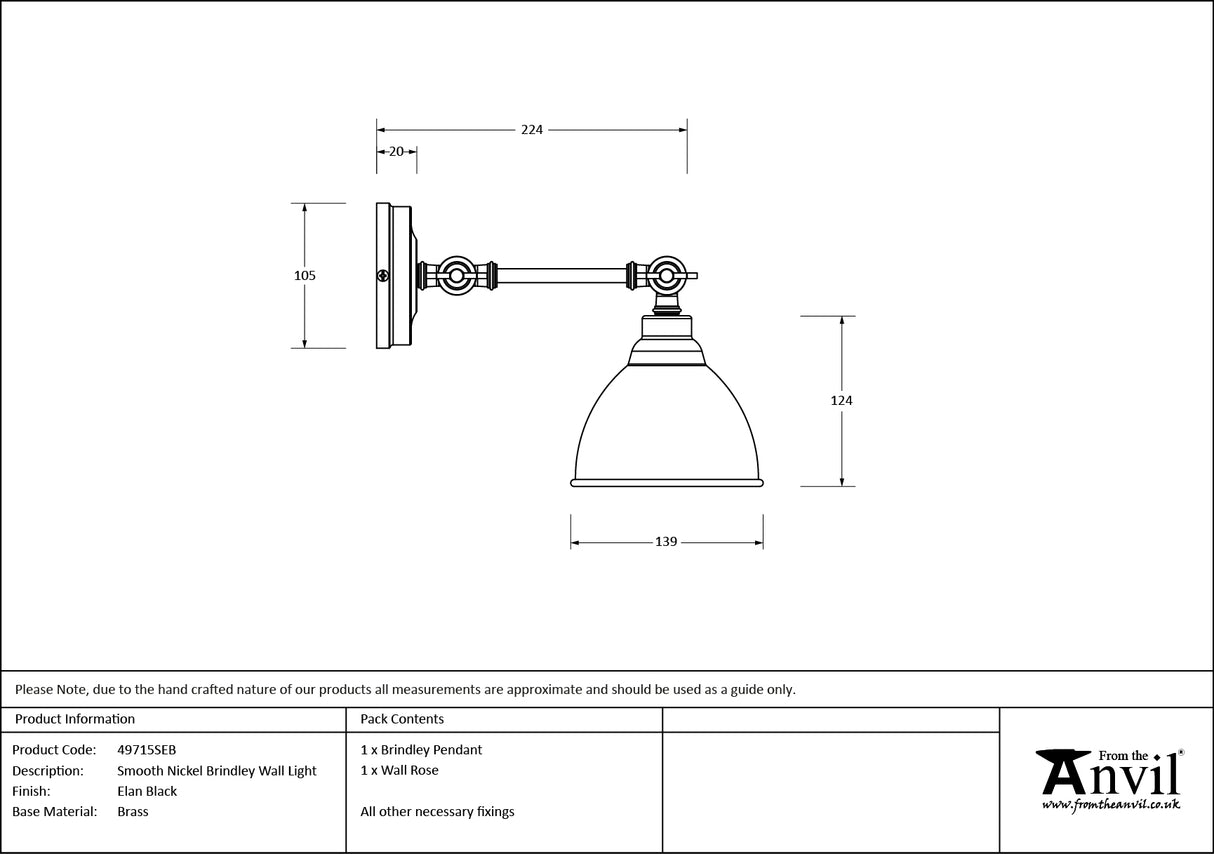 From The Anvil - Smooth Nickel Brindley Wall Light in Elan Black | Sku. 49715SEB | Trade Door Handles.