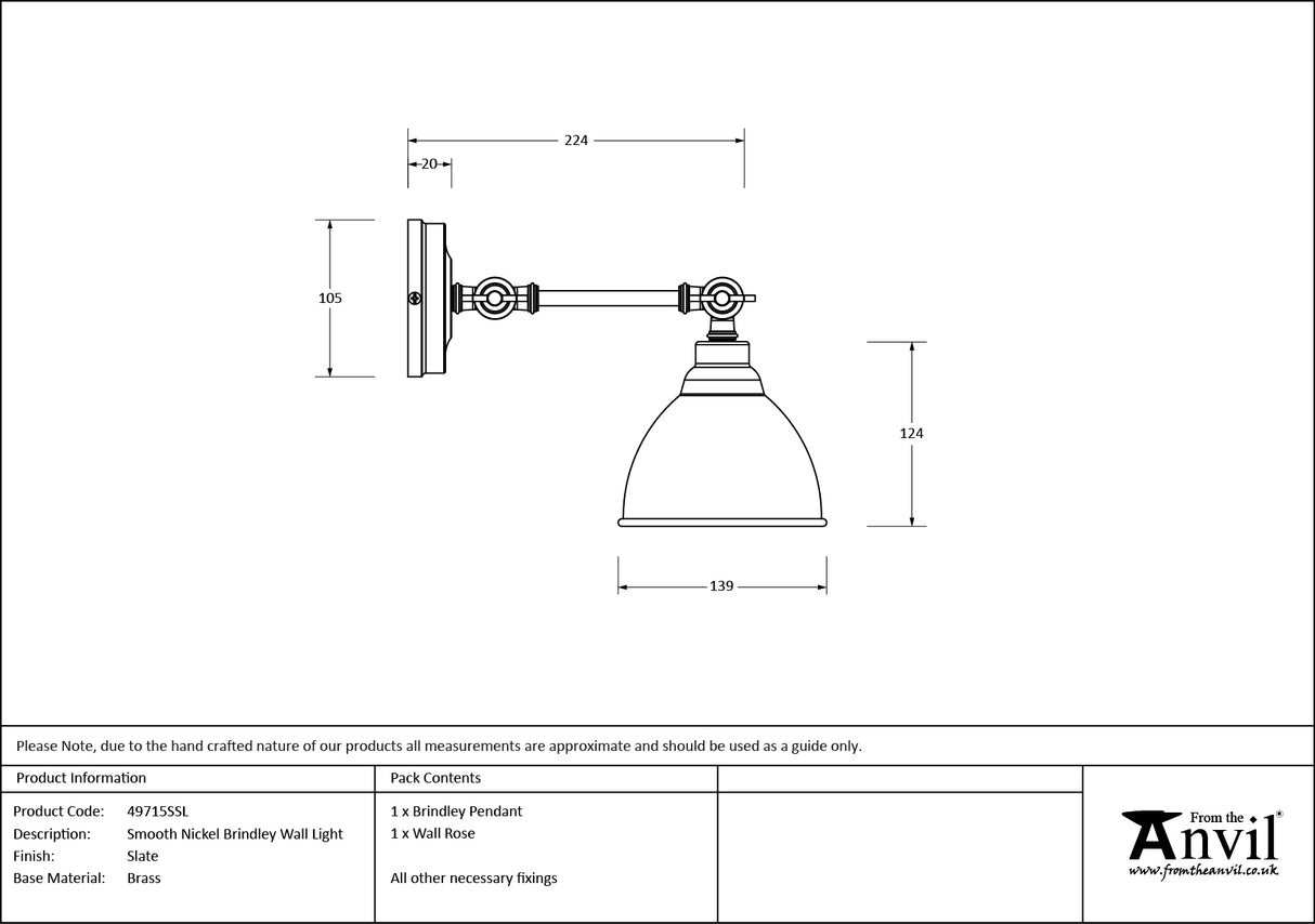 From The Anvil - Smooth Nickel Brindley Wall Light in Slate | Sku. 49715SSL | Trade Door Handles.
