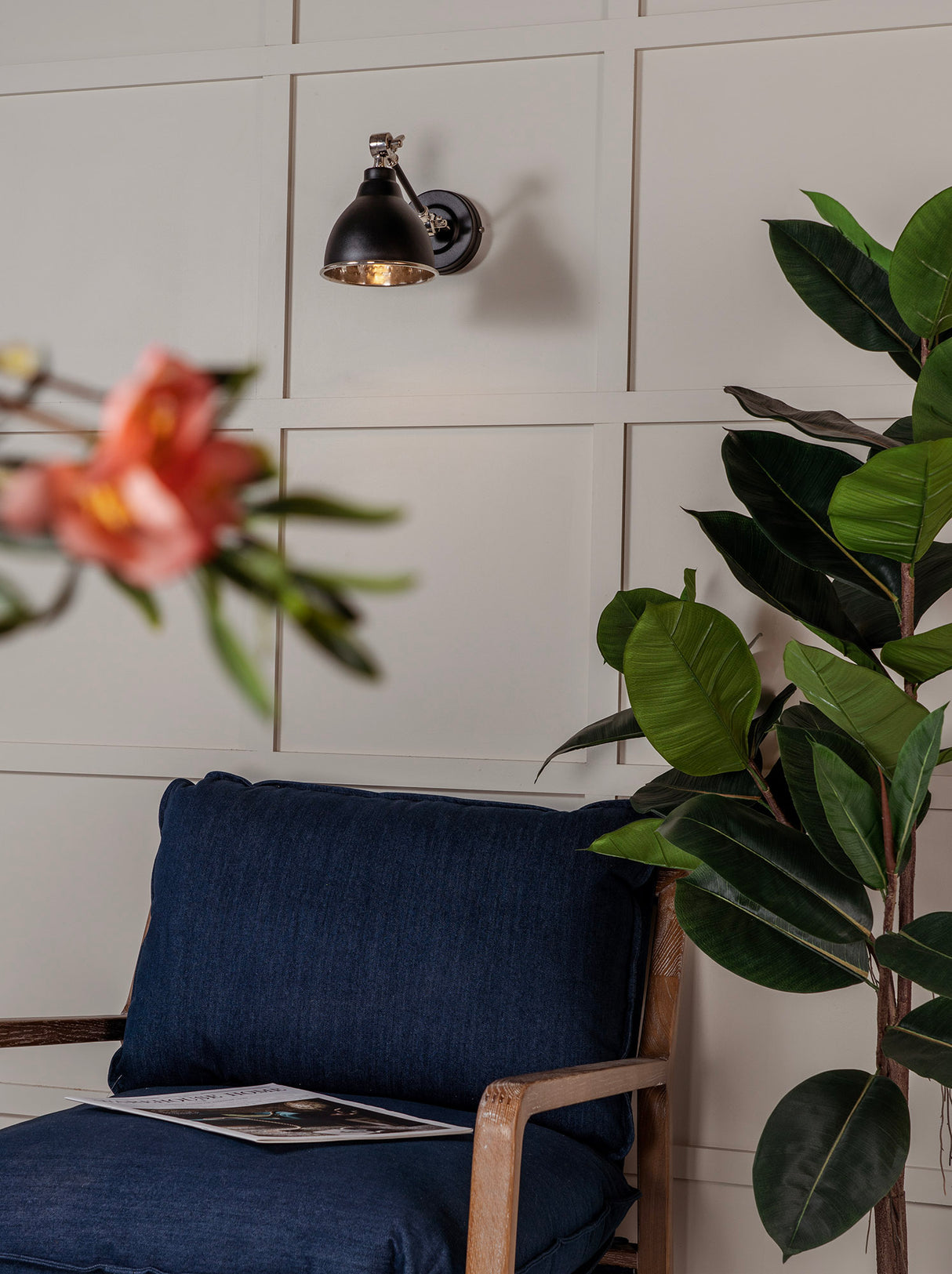 From The Anvil - Hammered Nickel Brindley Wall Light in Elan Black | Sku. 49718SEB | Trade Door Handles.