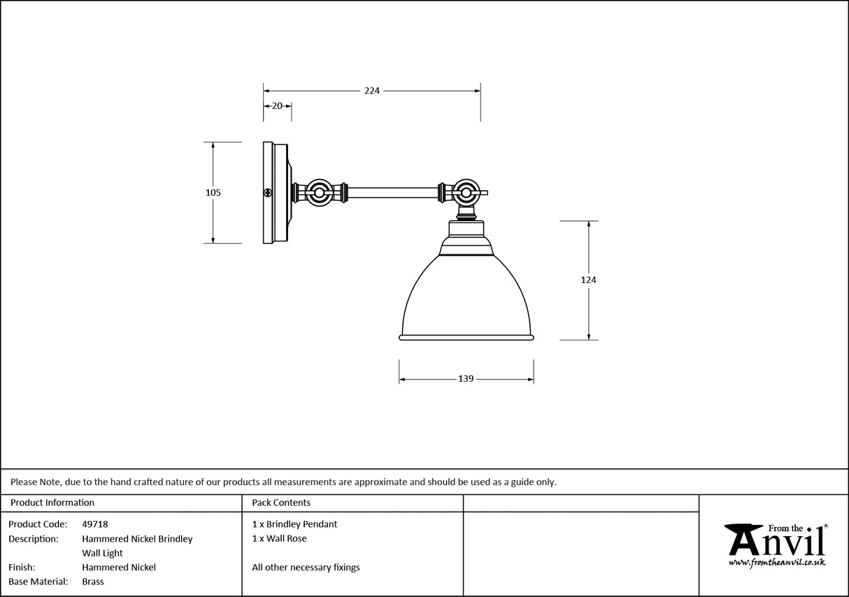 From The Anvil - Hammered Nickel Brindley Wall Light | Sku. 49718 | Trade Door Handles.