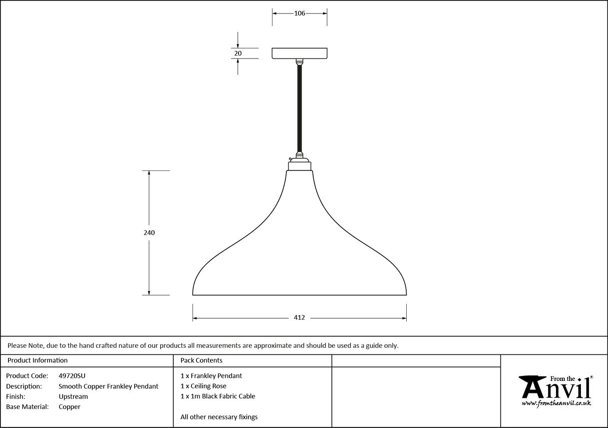From The Anvil - Smooth Copper Frankley Pendant in Upstream | Sku. 49720SU | Trade Door Handles.