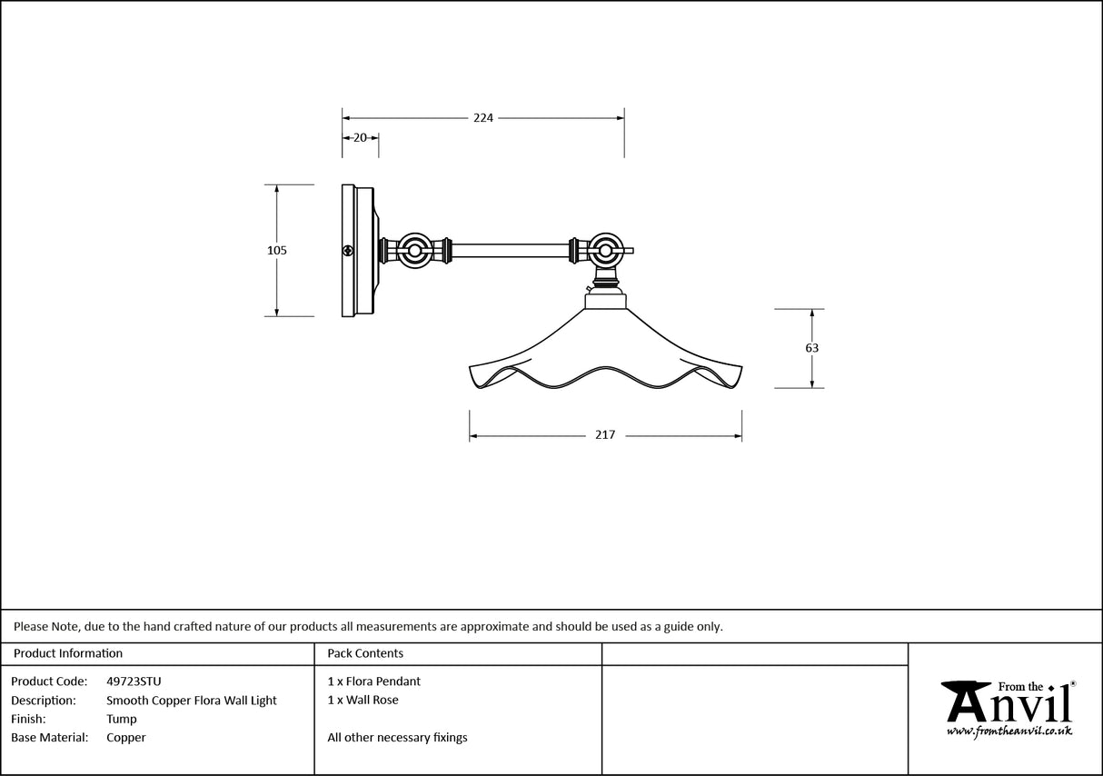From The Anvil - Smooth Copper Flora Wall Light in Tump | Sku. 49723STU | Trade Door Handles.