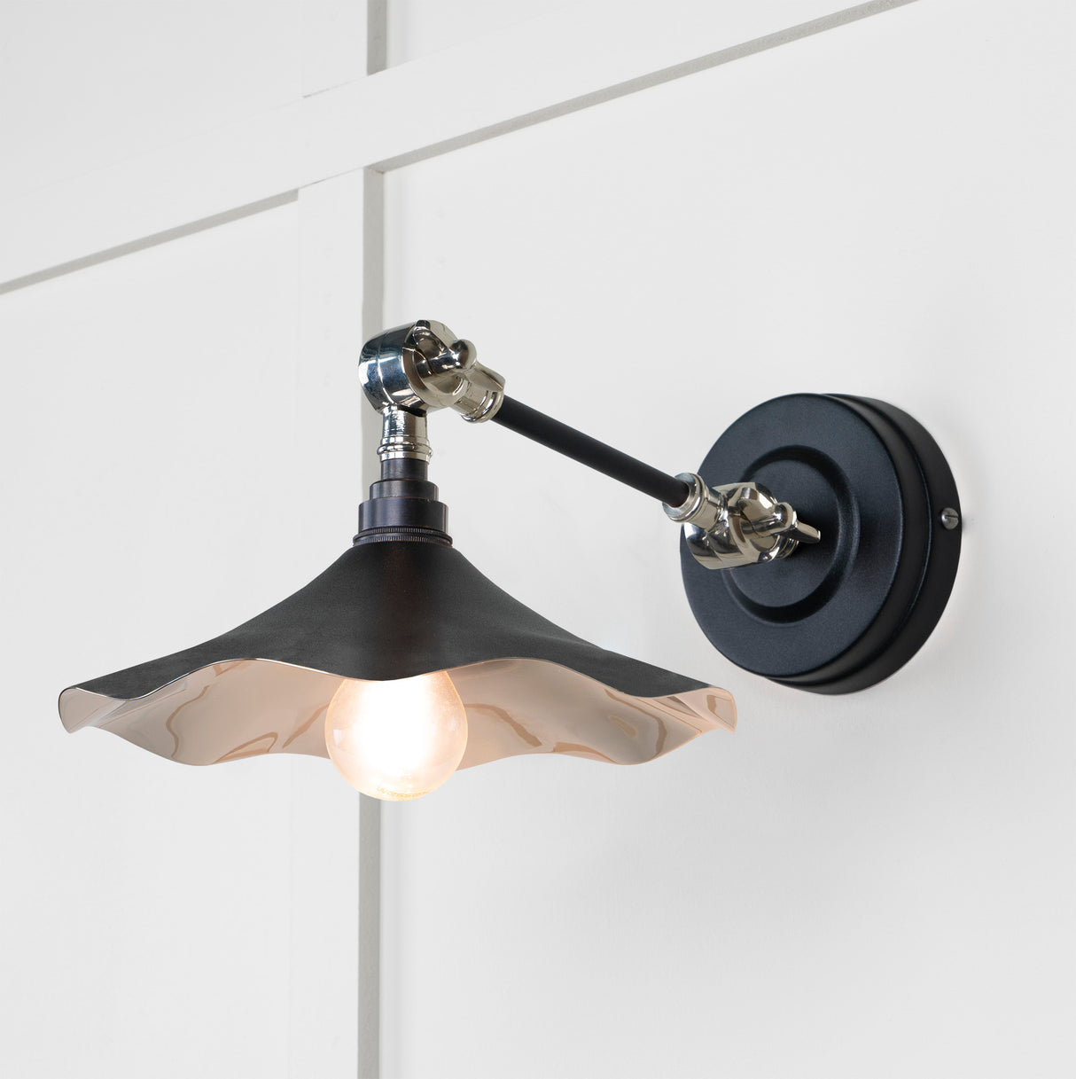 From The Anvil - Smooth Nickel Flora Wall Light in Elan Black | Sku. 49724SEB | Trade Door Handles.