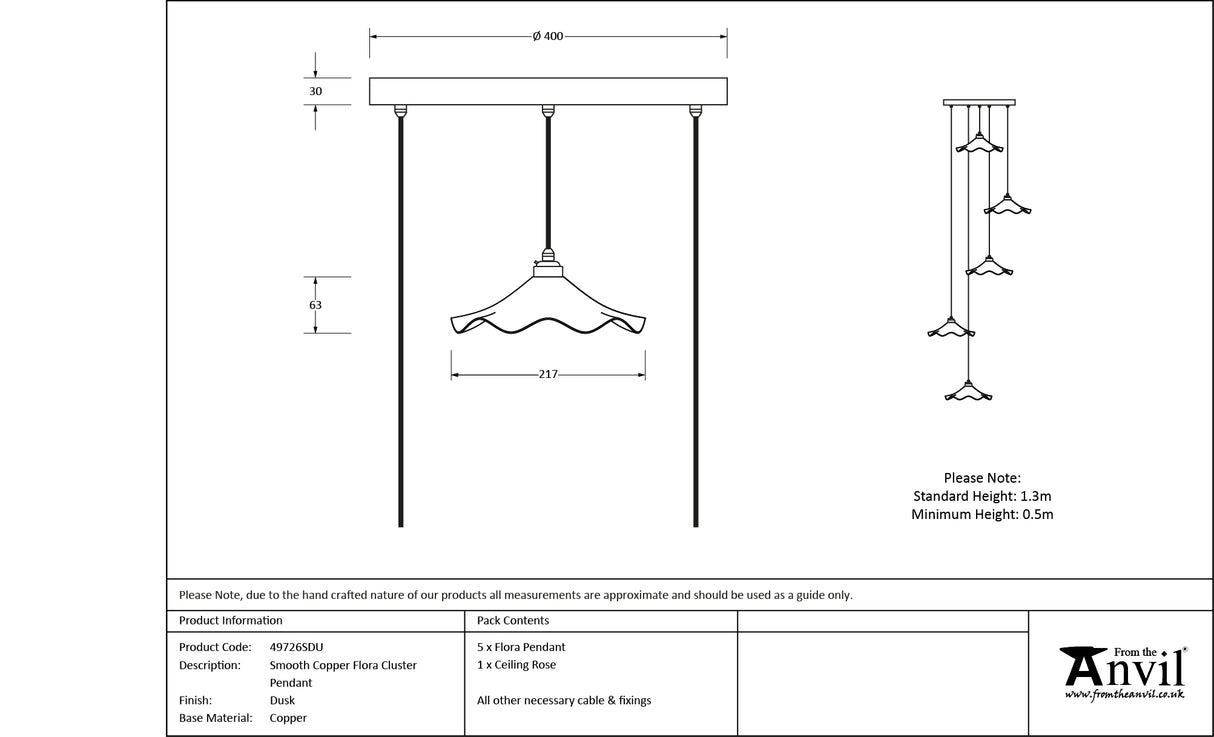 From The Anvil - Smooth Copper Flora Cluster Pendant in Dusk | Sku. 49726SDU | Trade Door Handles.