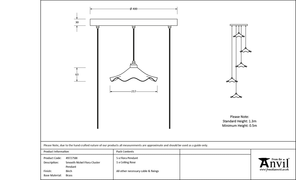From The Anvil - Smooth Nickel Flora Cluster Pendant in Birch | Sku. 49727SBI | Trade Door Handles.