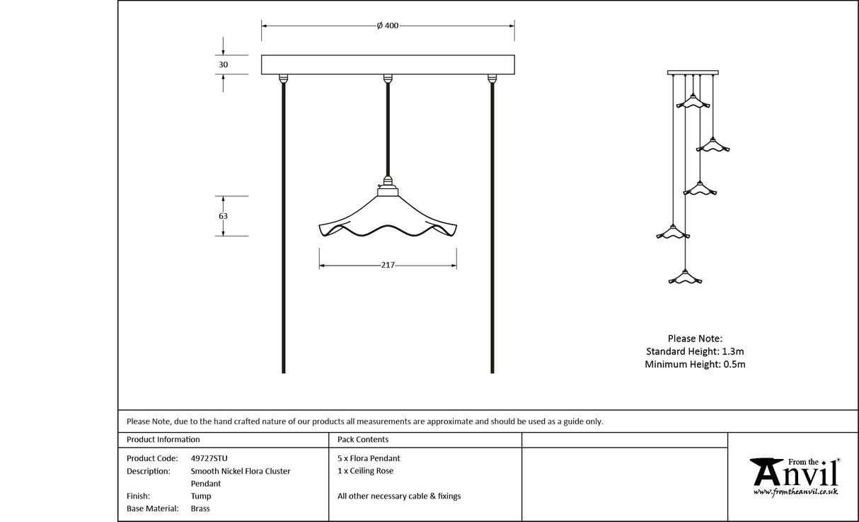 From The Anvil - Smooth Nickel Flora Cluster Pendant in Tump | Sku. 49727STU | Trade Door Handles.