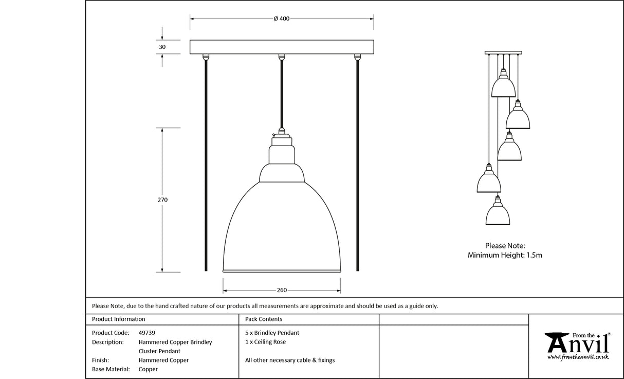 From The Anvil - Hammered Copper Brindley Cluster Pendant | Sku. 49739 | Trade Door Handles.