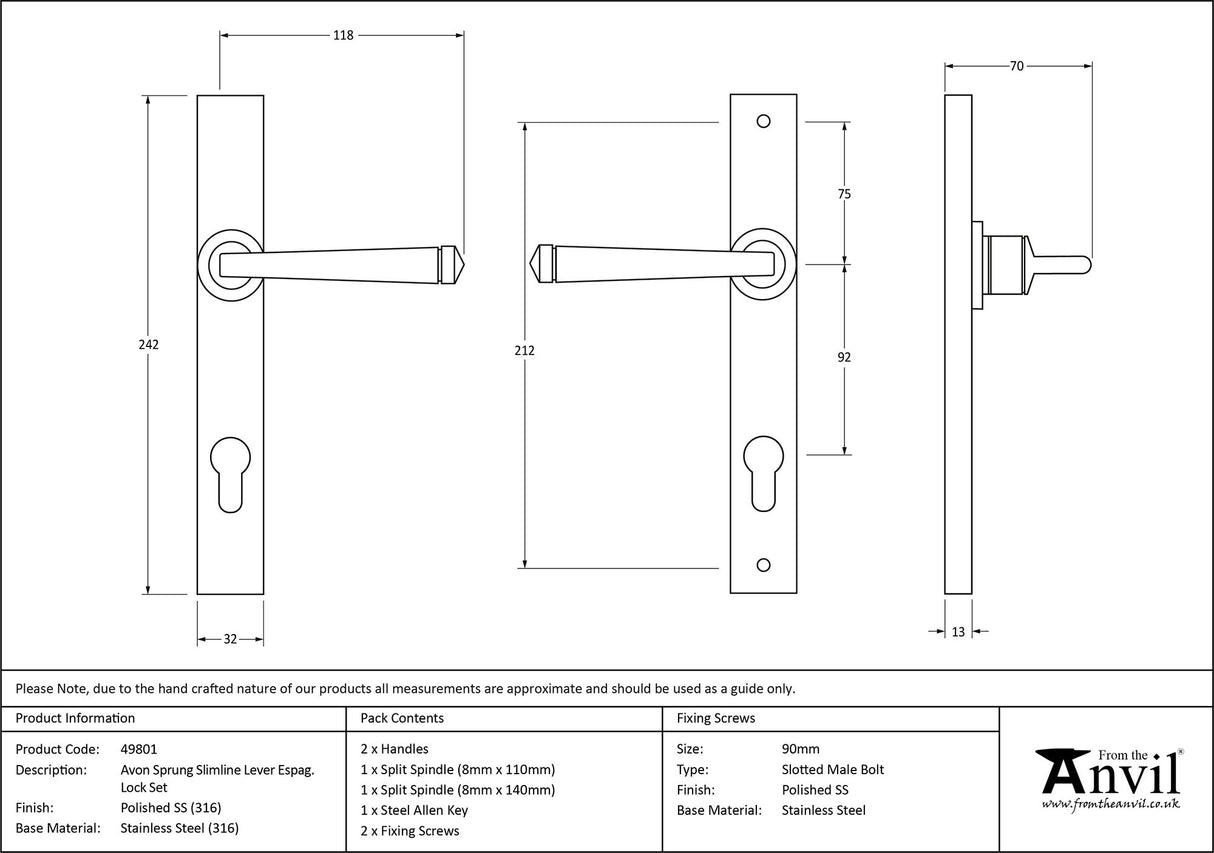 From The Anvil - Polished Marine SS (316) Avon Slimline Lever Espag. Lock Set | Sku. 49801 | Trade Door Handles.