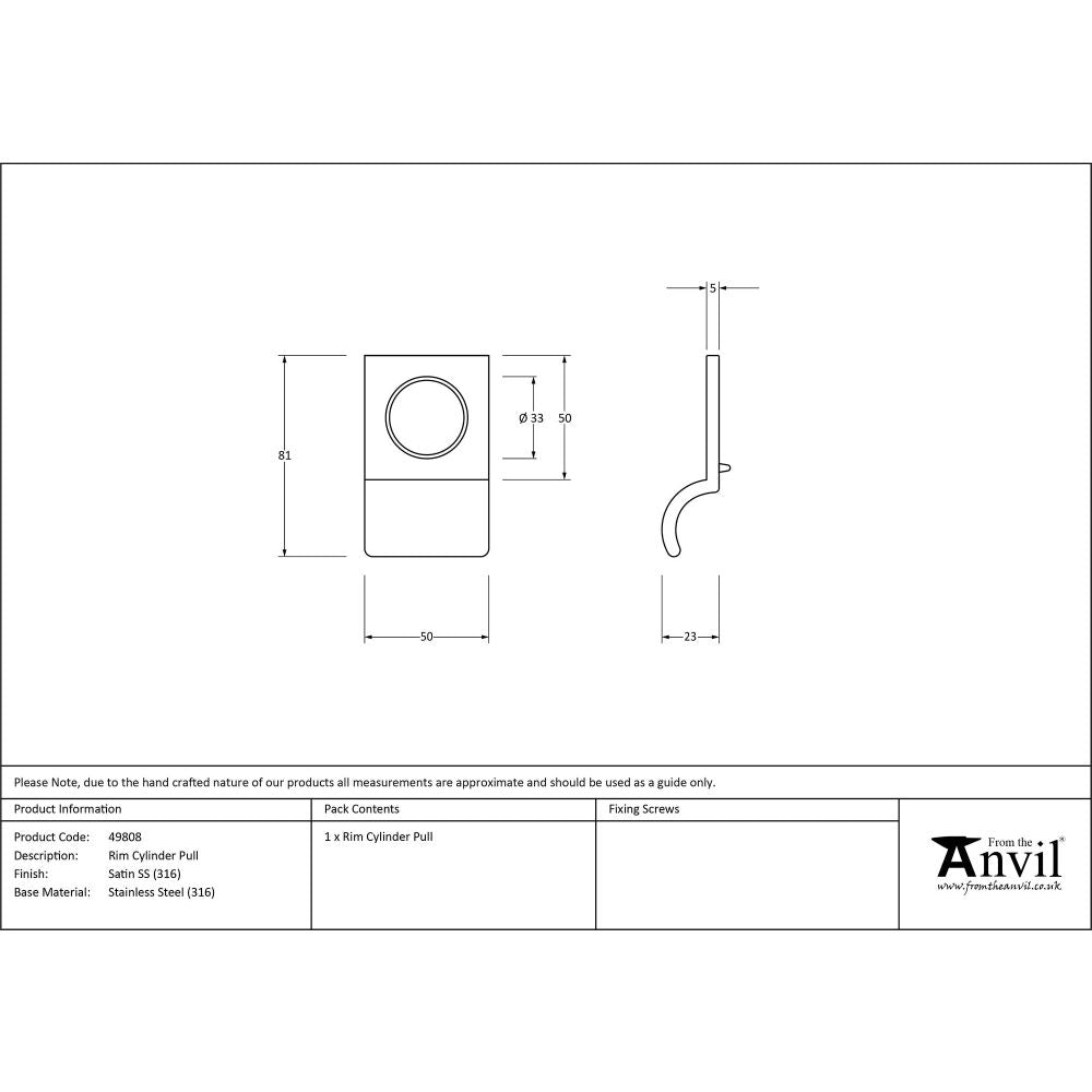 From The Anvil - Satin Marine SS (316) Rim Cylinder Pull | Sku. 49808 | Trade Door Handles.