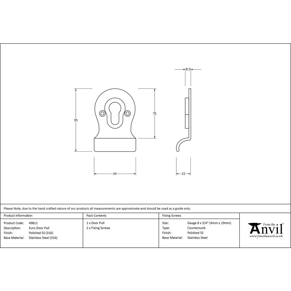 From The Anvil - Polished Marine SS (316) Euro Door Pull | Sku. 49811 | Trade Door Handles.