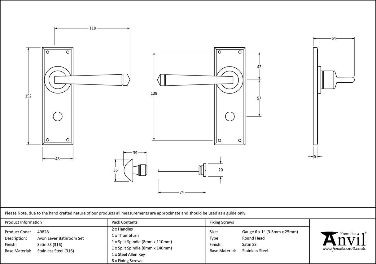 From The Anvil - Satin Marine SS (316) Avon Lever Bathroom Set | Sku. 49828 | Trade Door Handles.