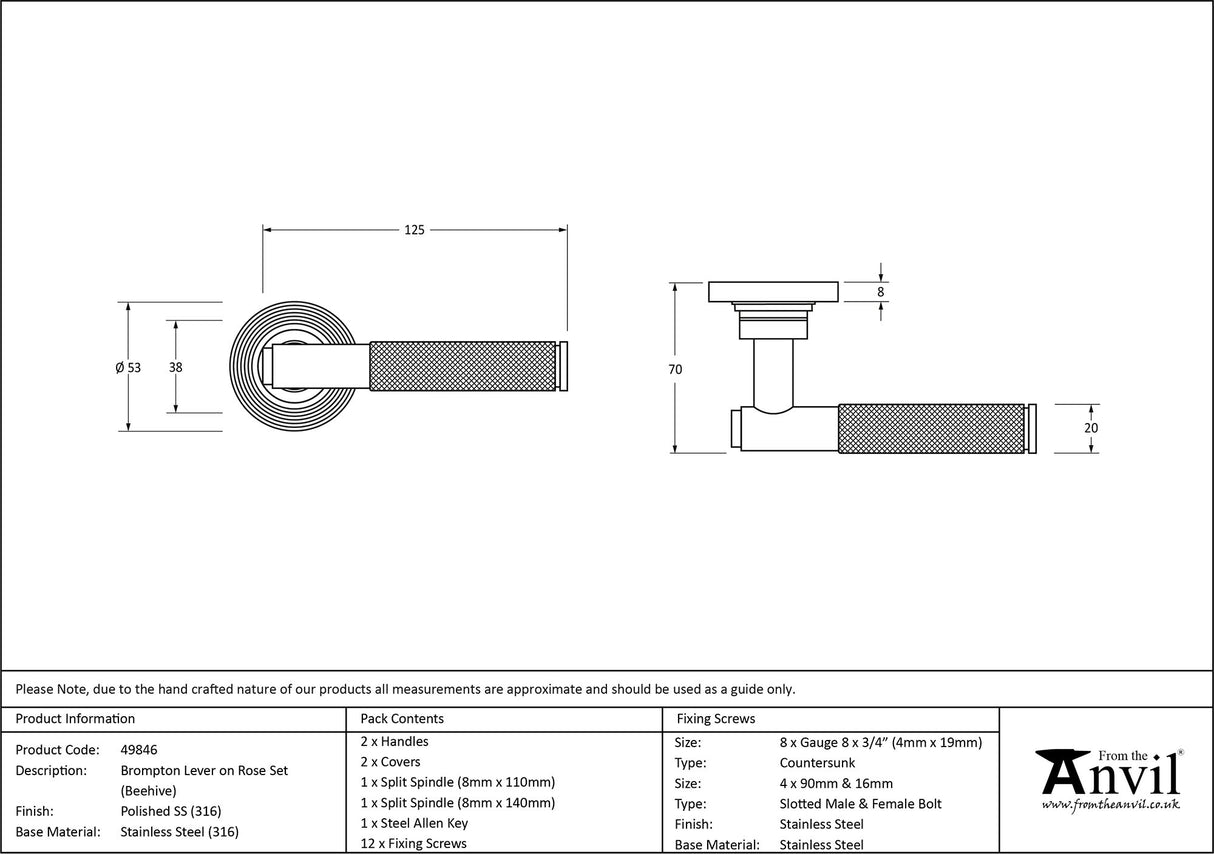 From The Anvil - Polished Marine SS (316) Brompton Lever on Rose Set (Beehive) | Sku. 49846 | Trade Door Handles.