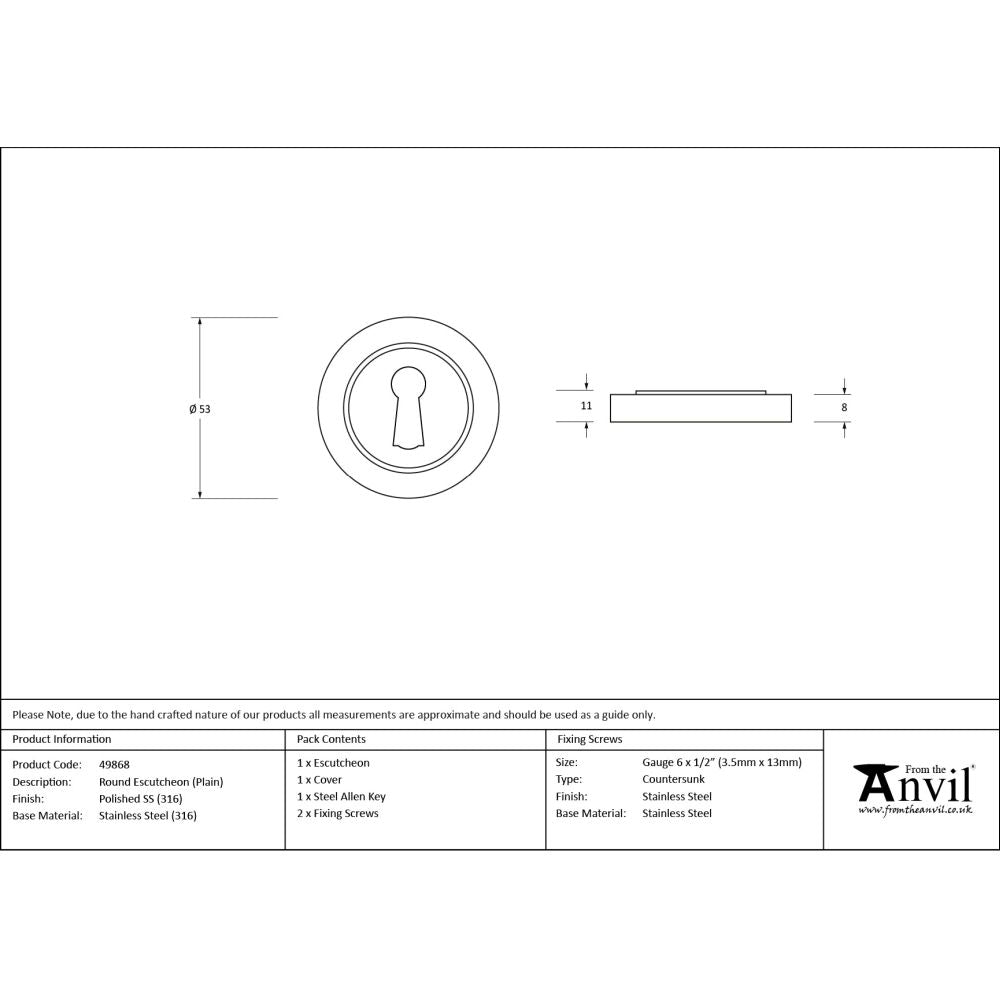 From The Anvil - Polished Marine SS (316) Round Escutcheon (Plain) | Sku. 49868 | Trade Door Handles.